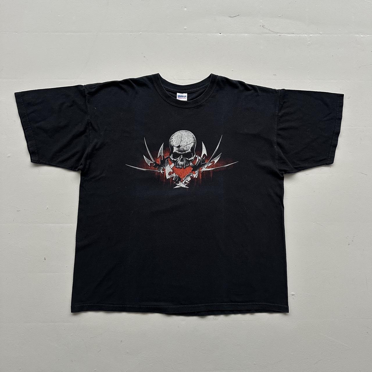 Black Tribal Skull Gothic Y2K 00s Vintage Graphic T-Shirt - 2XL