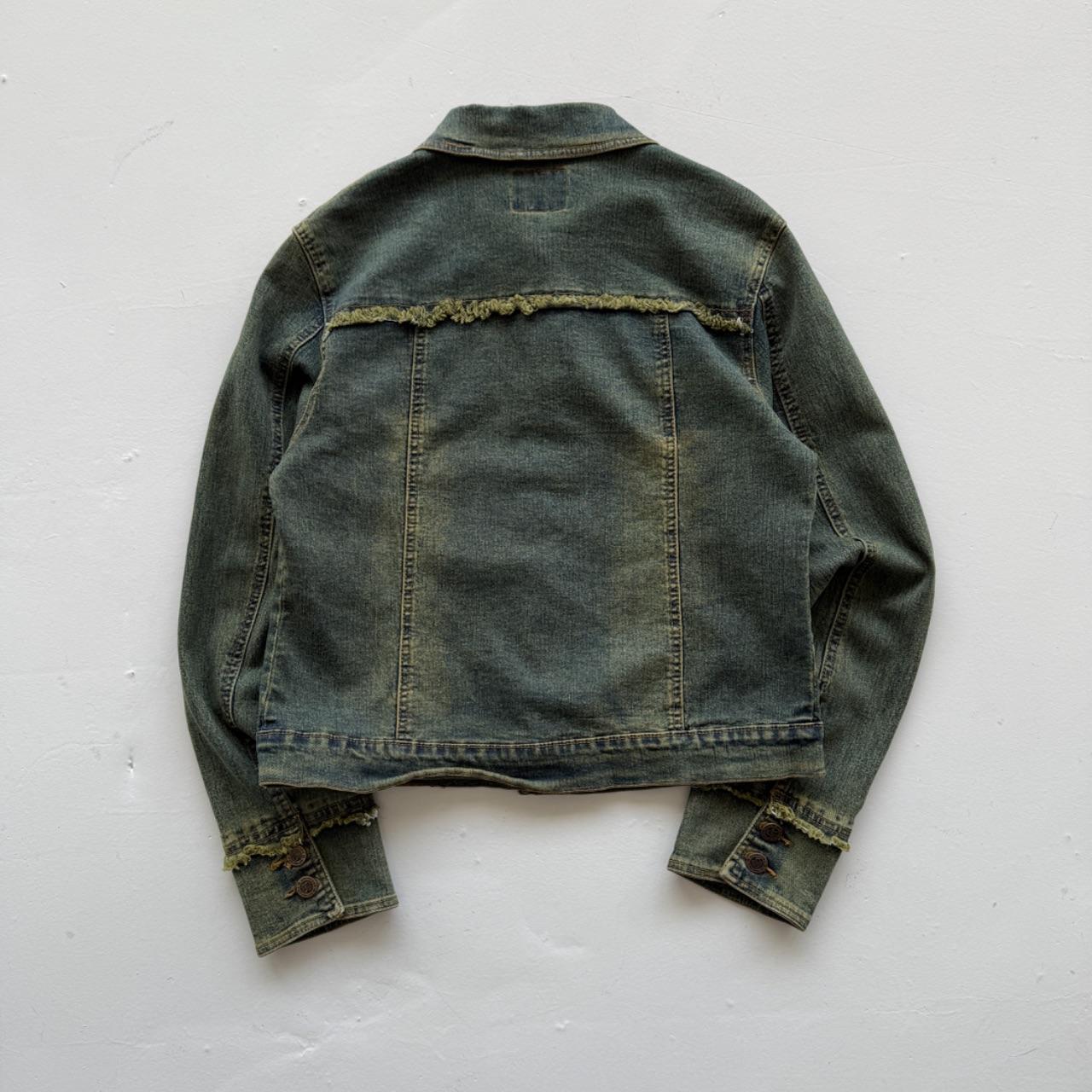 Blue Green Y2K Distressed Denim Jacket - Medium