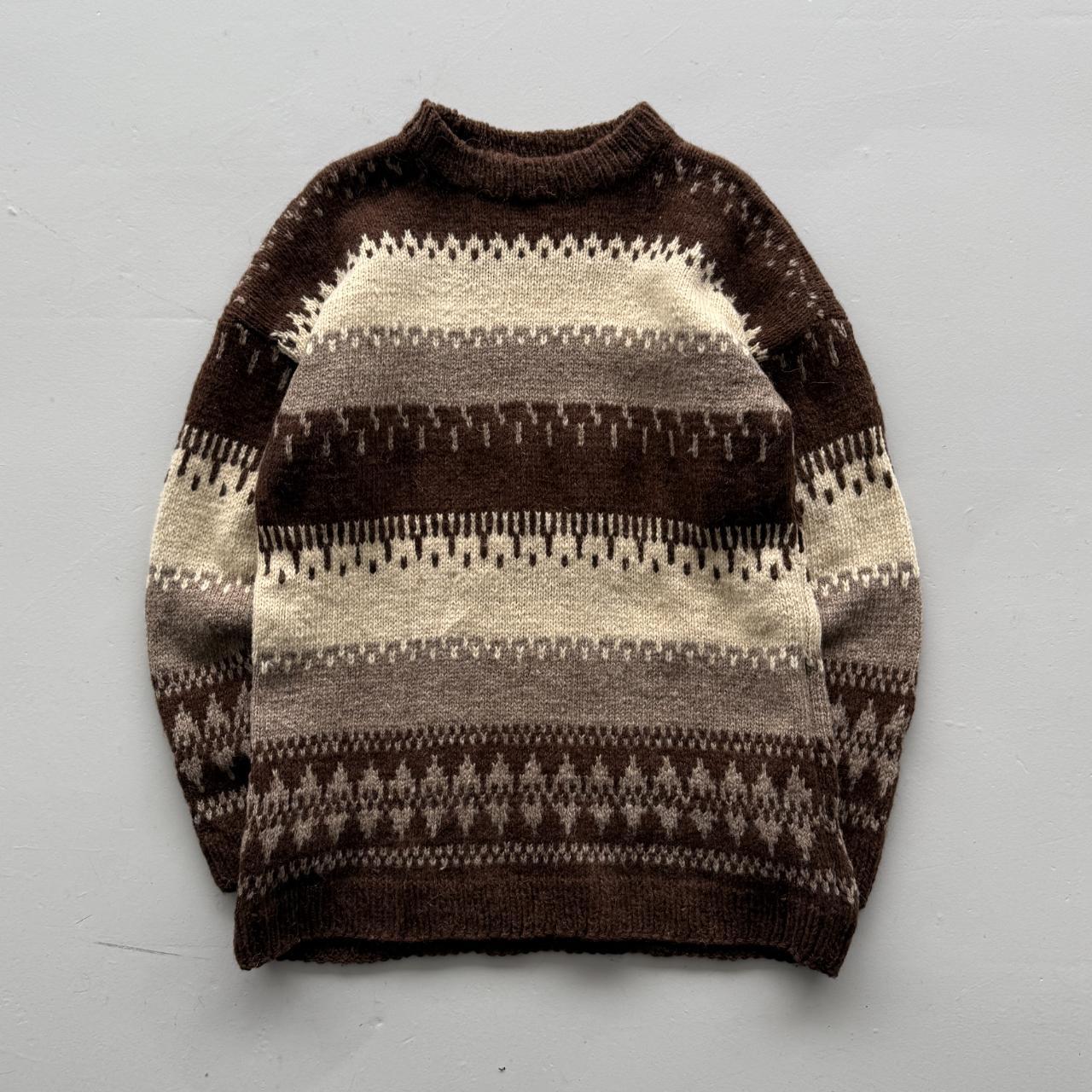 Brown 80s Hand Made Chunky Knit Jumper - XL