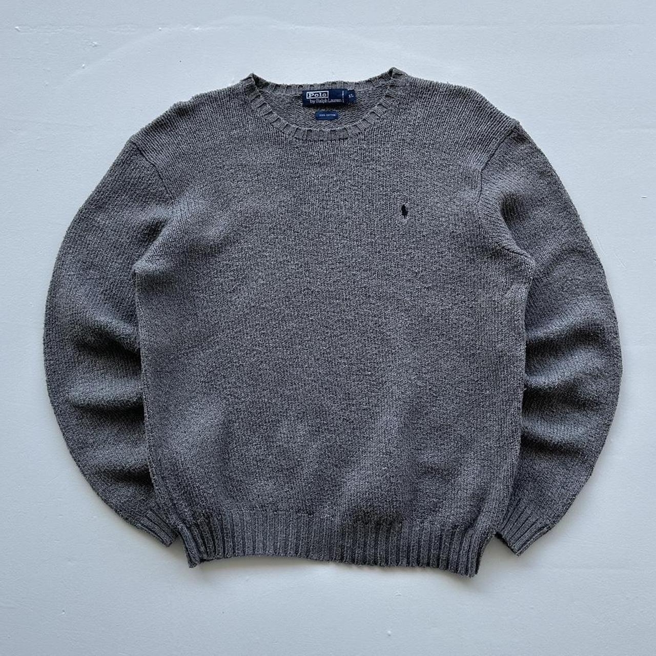 Grey Polo Ralph Lauren Knitted Chenille Cotton 90s Sweatshirt - Boxy Large