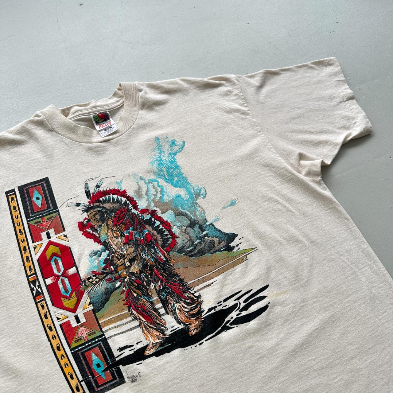 Tan Native Ameircan Vintage 90's Graphic T-shirt - XL Long