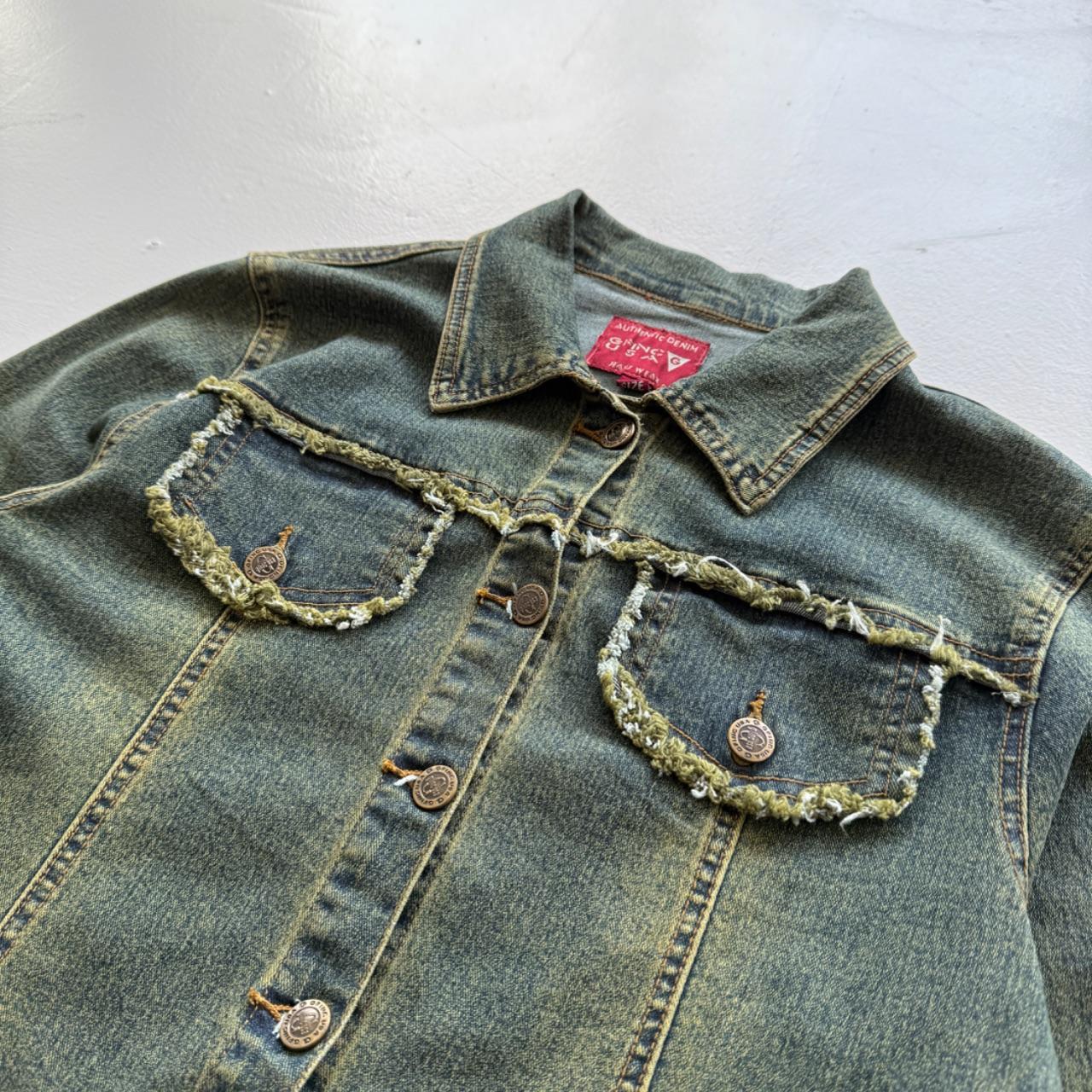 Blue Green Y2K Distressed Denim Jacket - Medium