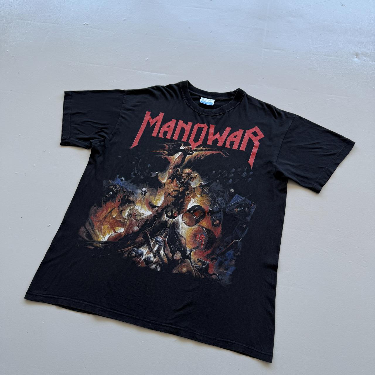 Black Manowar Metal Band Euro Vintage 90s T-shirt - XL