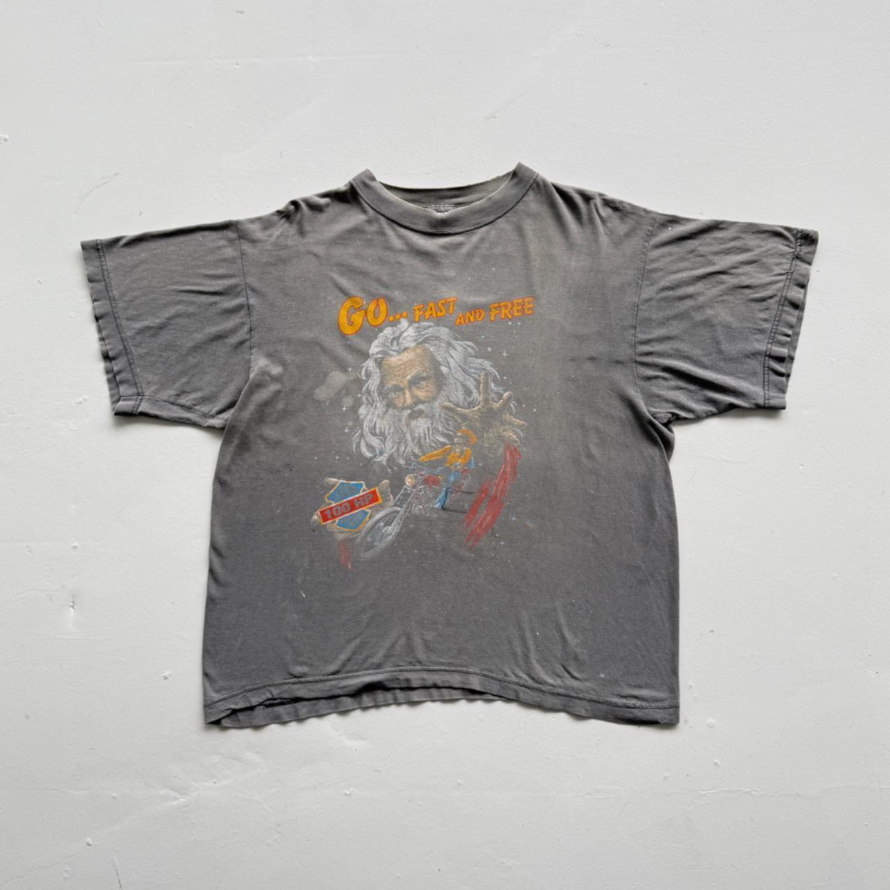 Faded Grey Biker 90s Vintage Thrashed T-Shirt - Large