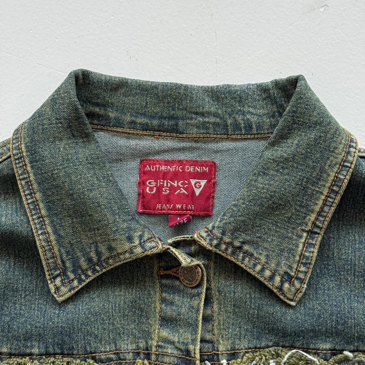 Blue Green Y2K Distressed Denim Jacket - Medium