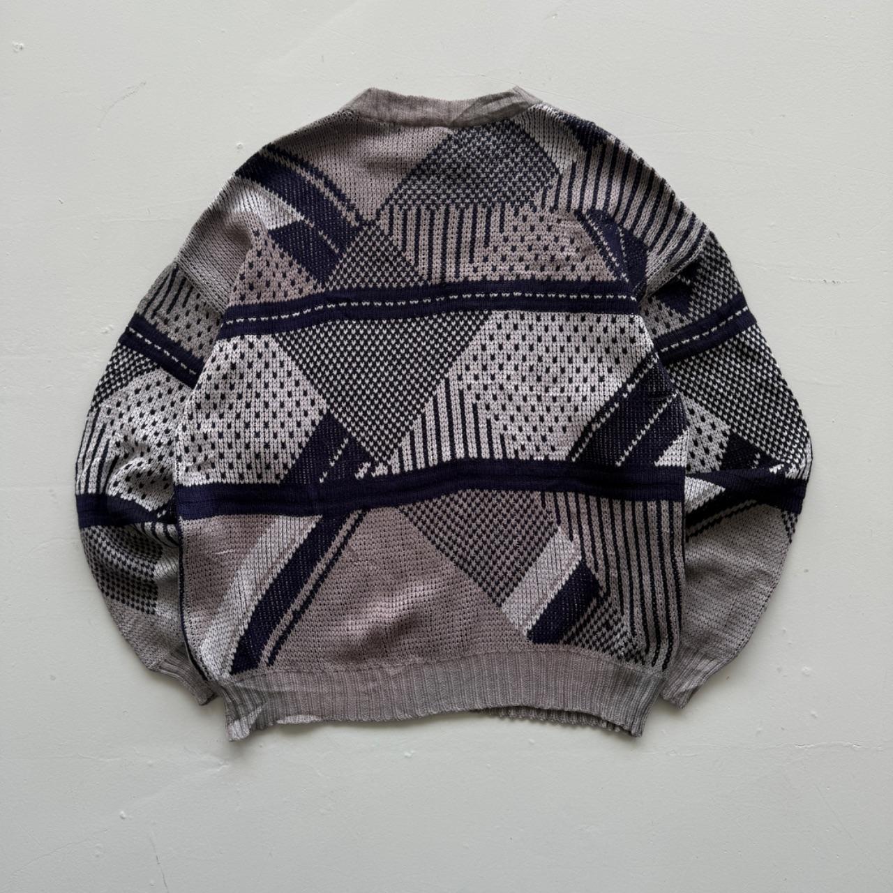 Grey Black Patterned 90's Vintage Woollen Knit Jumper - XL