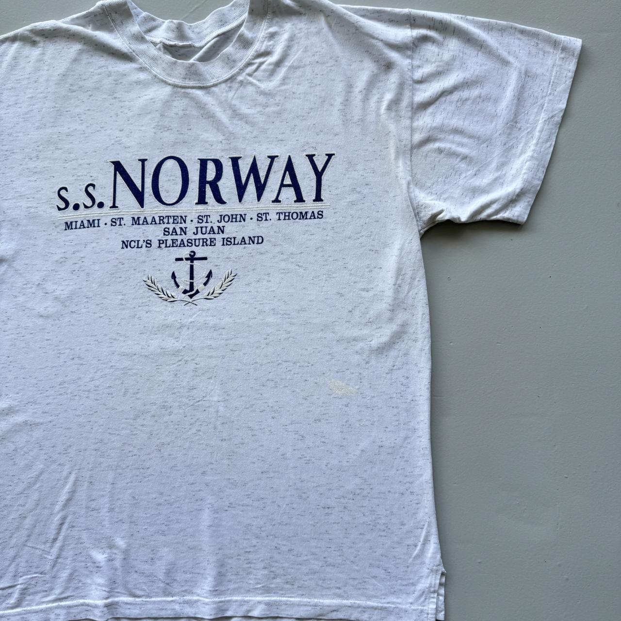 Grey Striped S.S Norway Nautical Vintage 90s T-shirt - XL