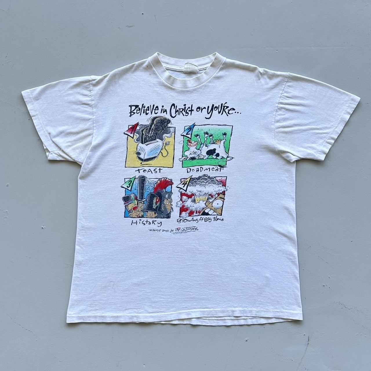 White 90s Religious Christ Vintage T-shirt - XL