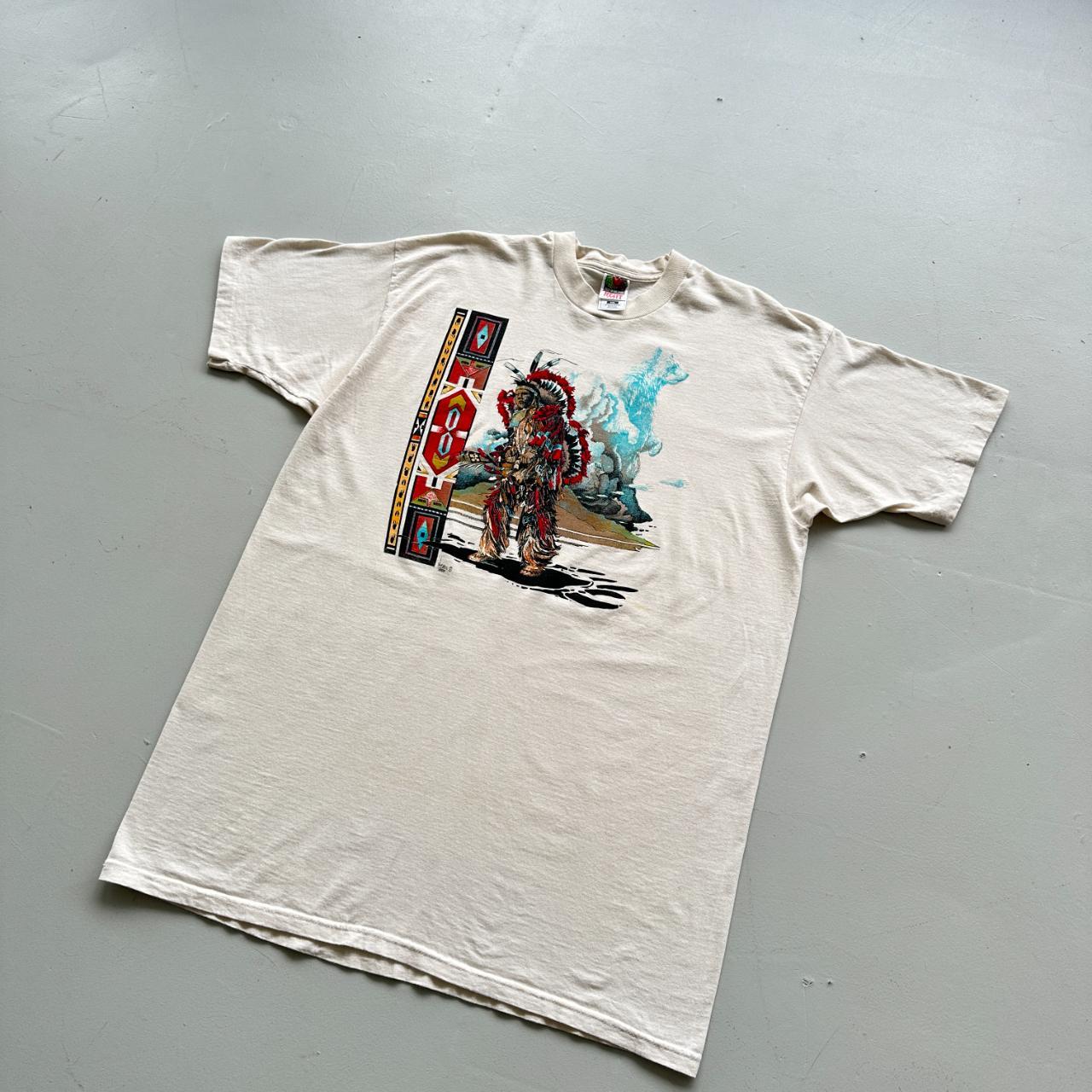 Tan Native Ameircan Vintage 90's Graphic T-shirt - XL Long