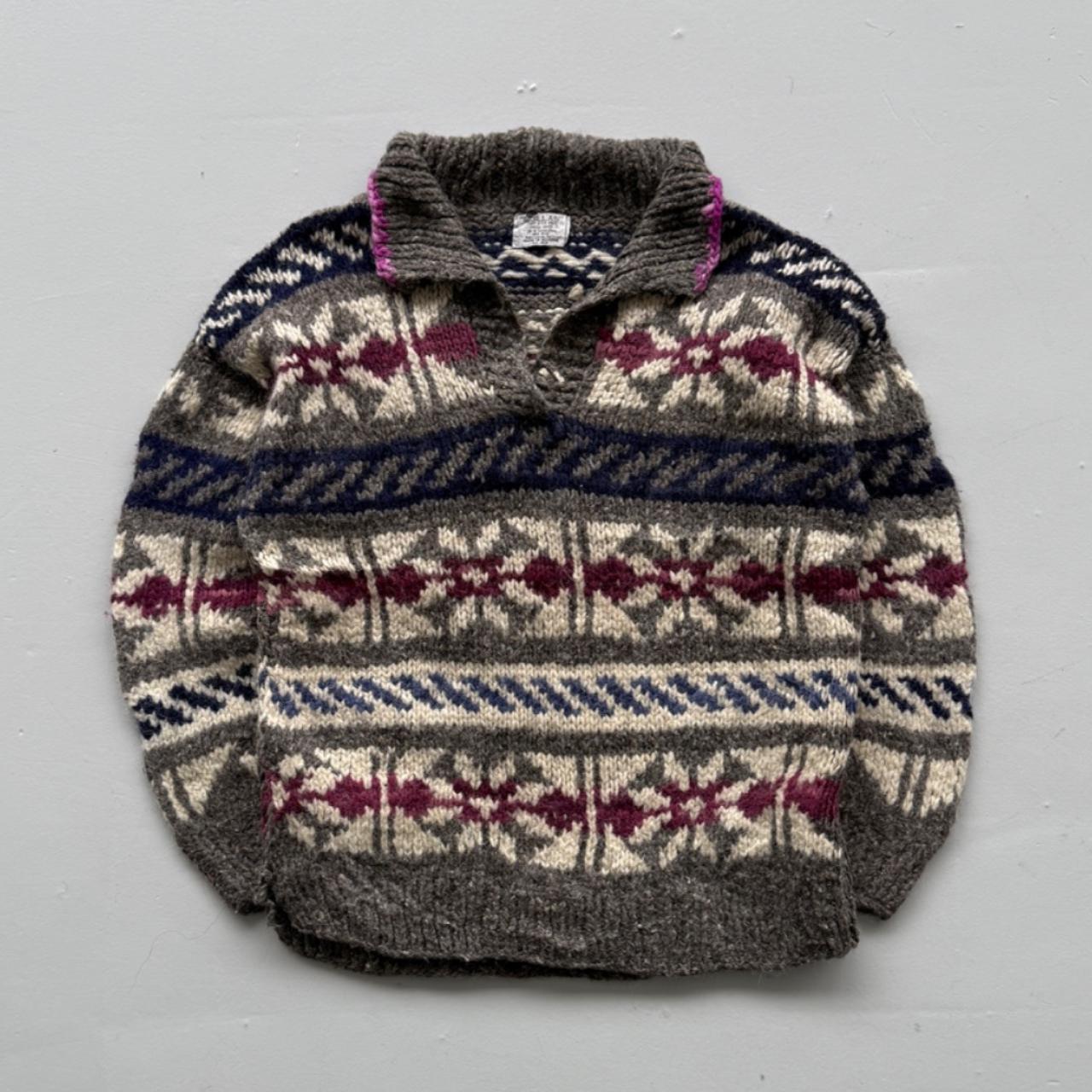 Brown Knitted 80s Vintage Hand-Knit Western Pullover Jumper - Medium
