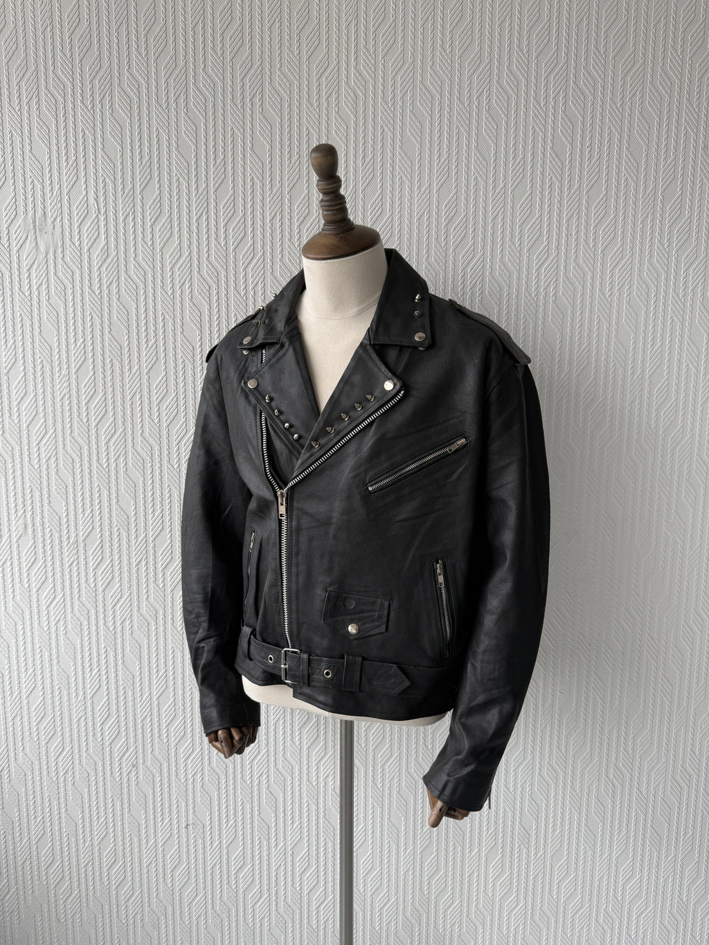 Black 90's Vintage Leather Grunge Biker Jacket - Mens Large