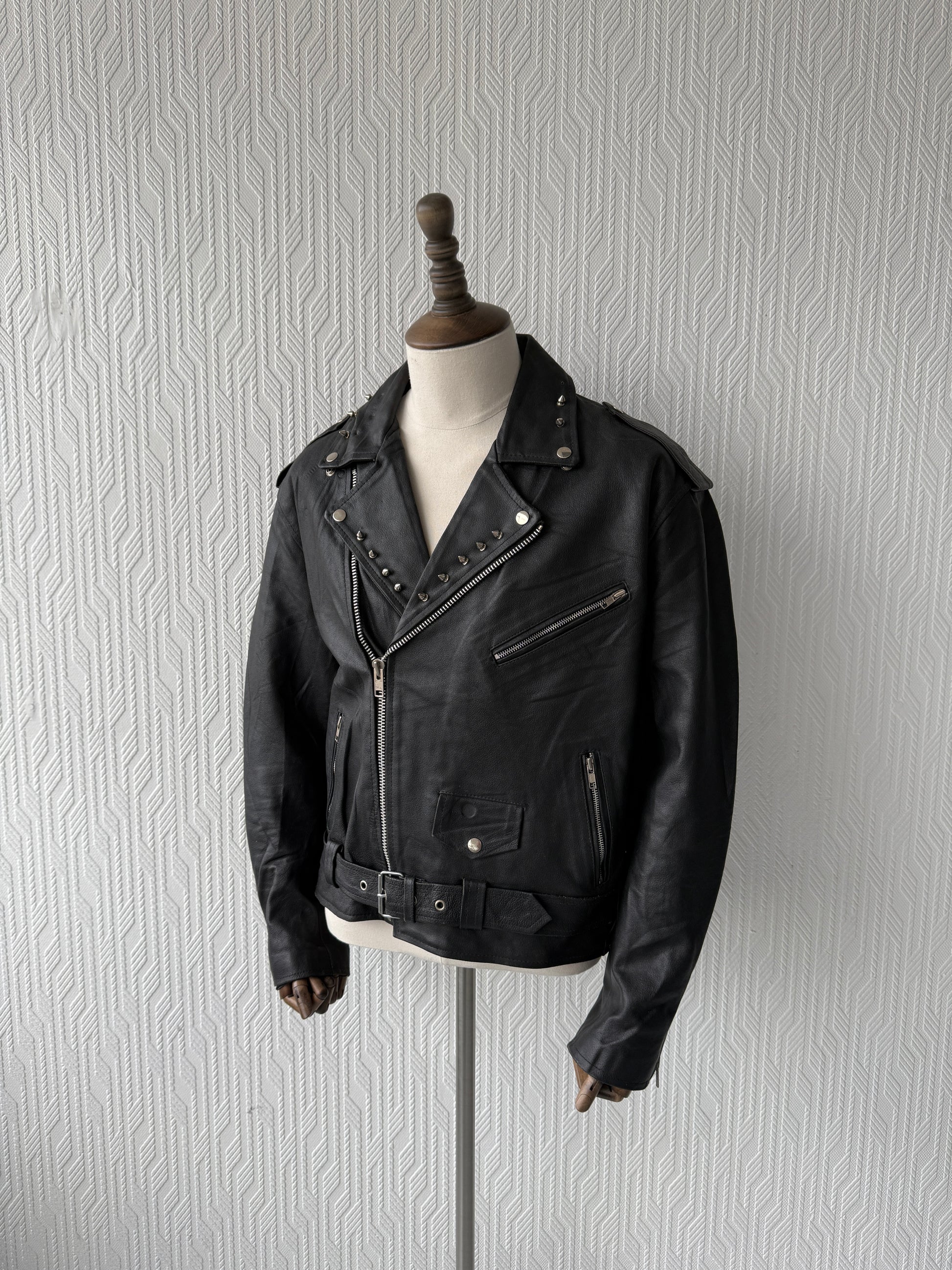 Black 90's Vintage Leather Grunge Biker Jacket - Mens Large