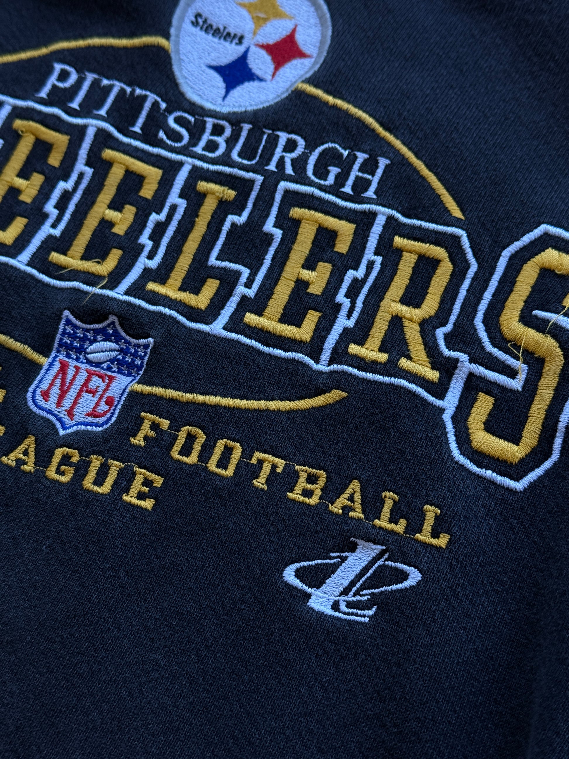Faded Black Pittsburgh Steelers 90's Vintage Graphic Sweatshirt - Medium