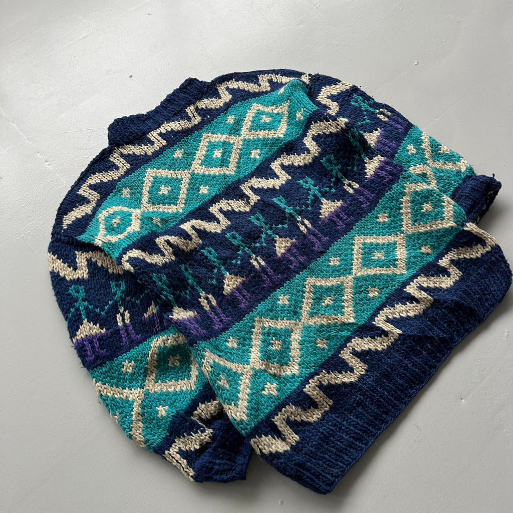 Blue Ecuadorian 80s Chunky Knit Jumper - Large
