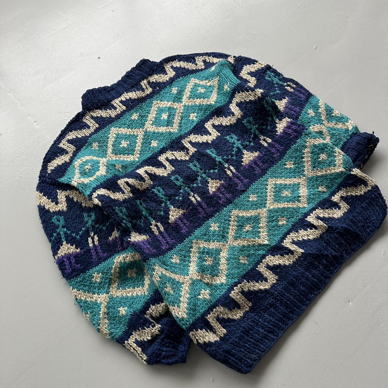 Blue Ecuadorian 80s Chunky Knit Jumper - Large