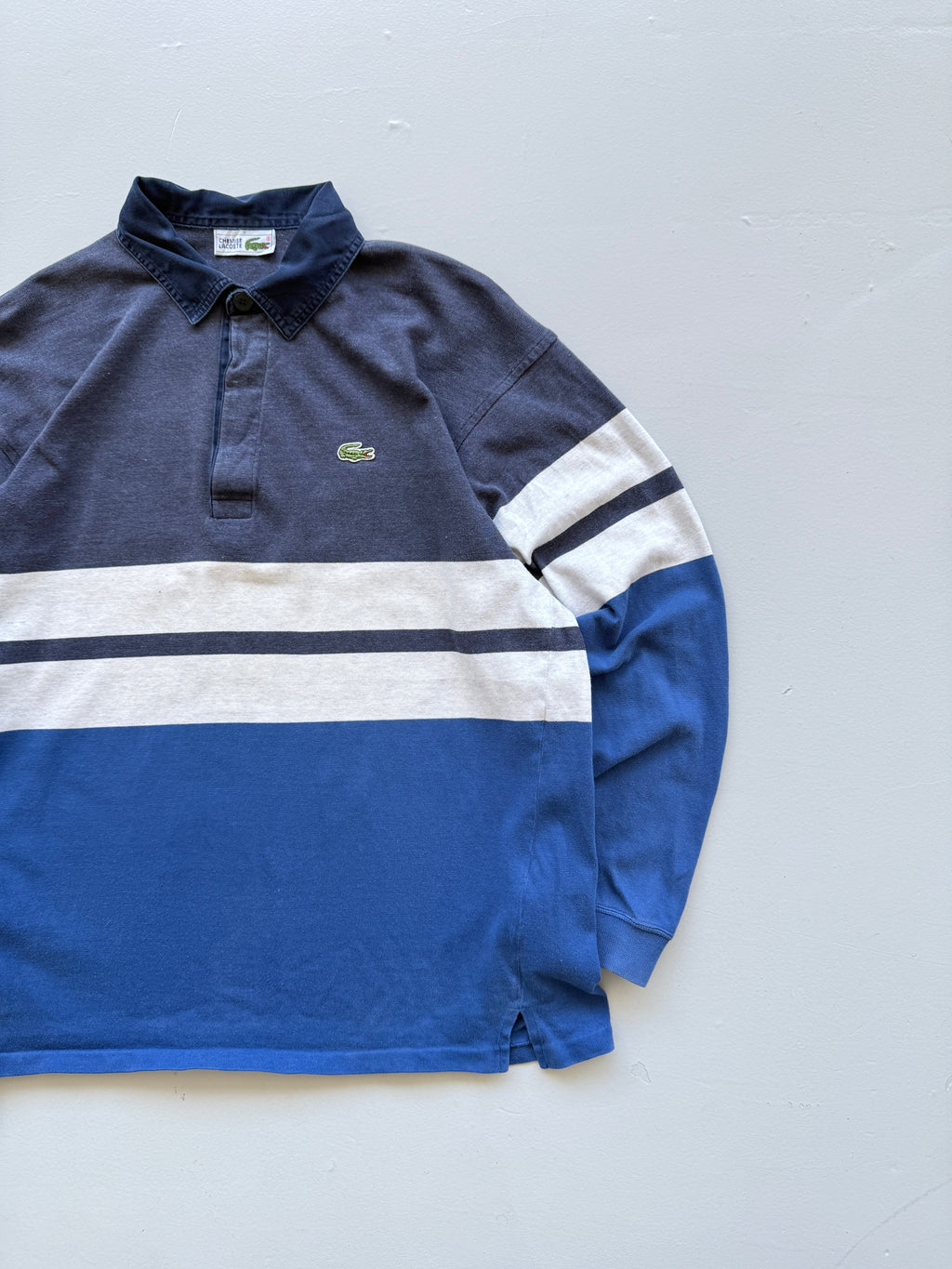 Chemise Lacoste Striped 90's Vintage Long Sleeve Rugby Polo - Medium