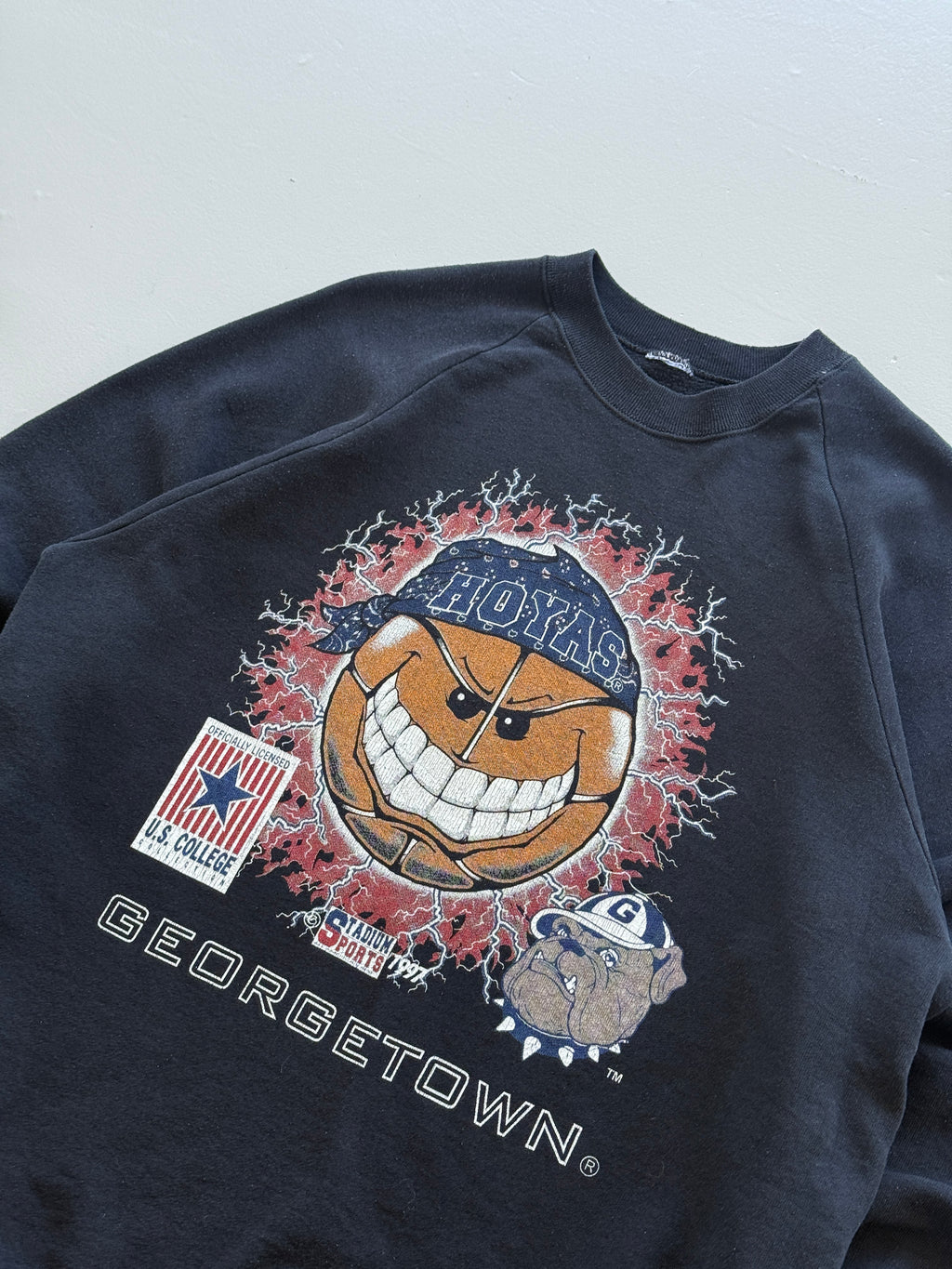 Black Rare Georgetown Hoyas 90's Vintage Collage Basketball Sweatshirt - Large