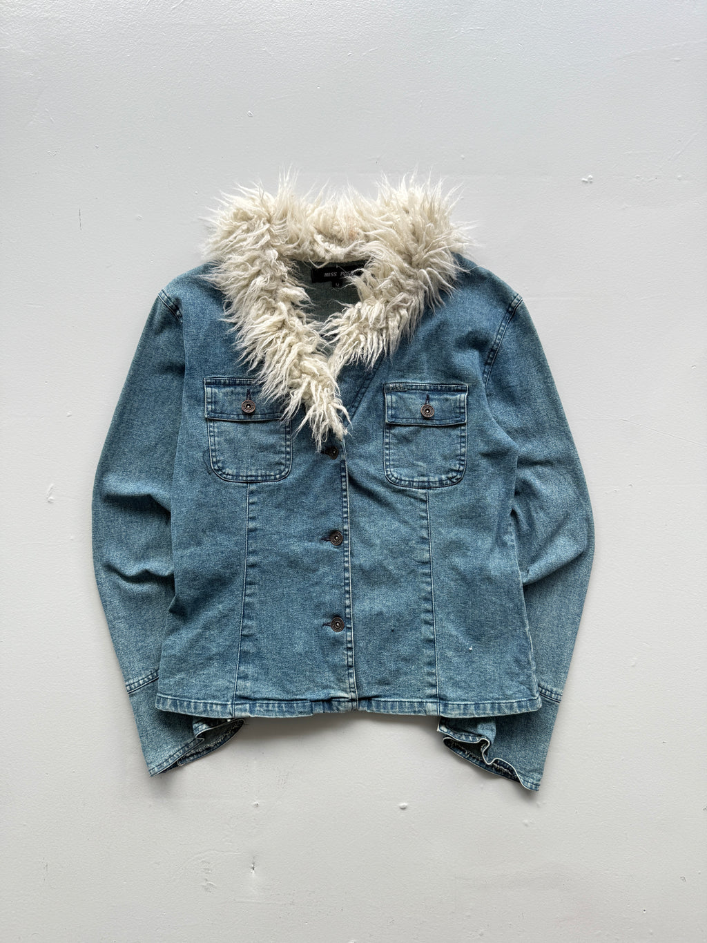 Blue Miss Posh 00's Vintage Y2K Denim Fur Jacket - Size 6