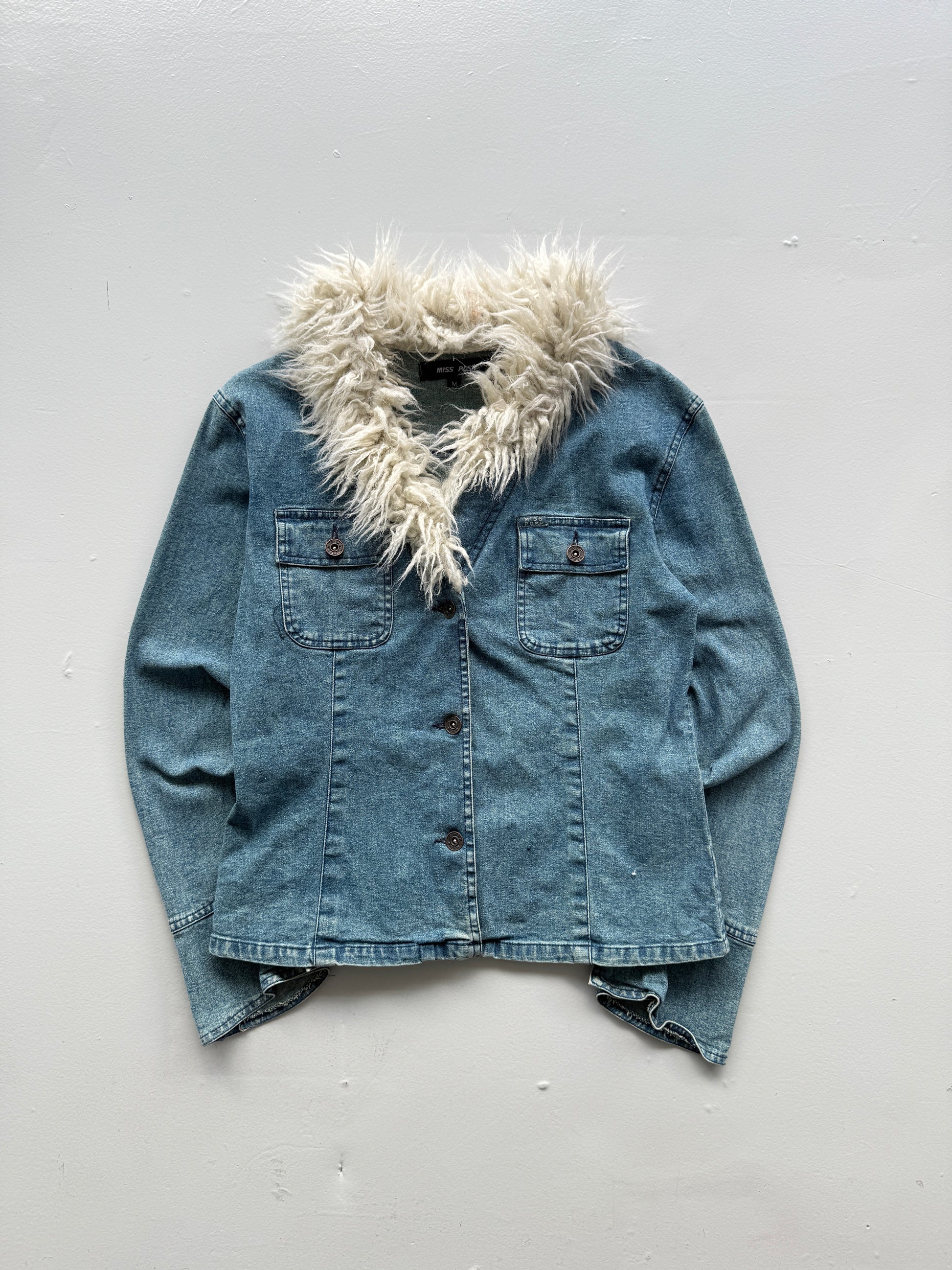 Blue Miss Posh 00's Vintage Y2K Denim Fur Jacket - Size 6