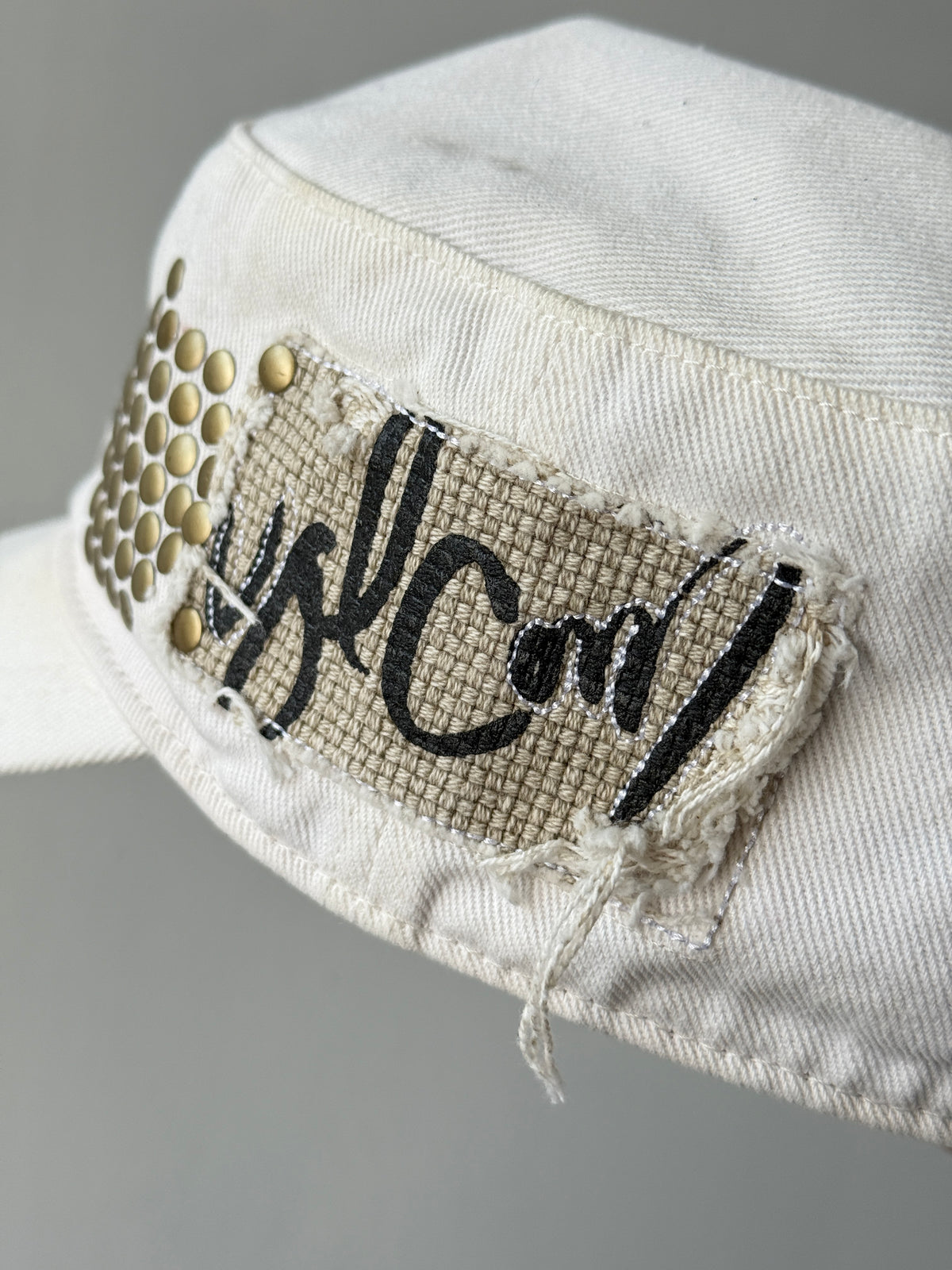 White Volcom Studded Surf Y2K Cadet Cap Military Style 00's Grunge Aesthetic