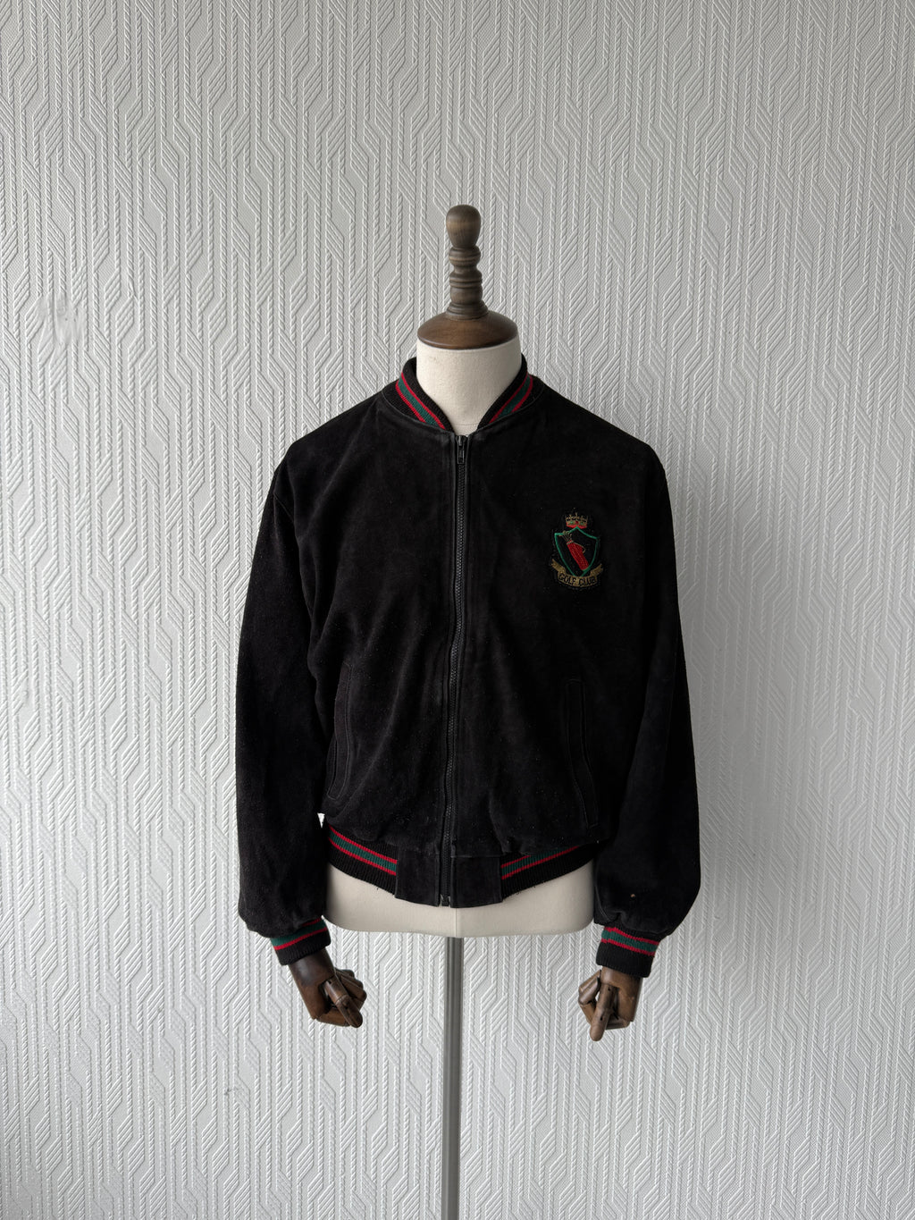 Black 90's Vintage Suede Golf Bomber Jacket - Boxy Large