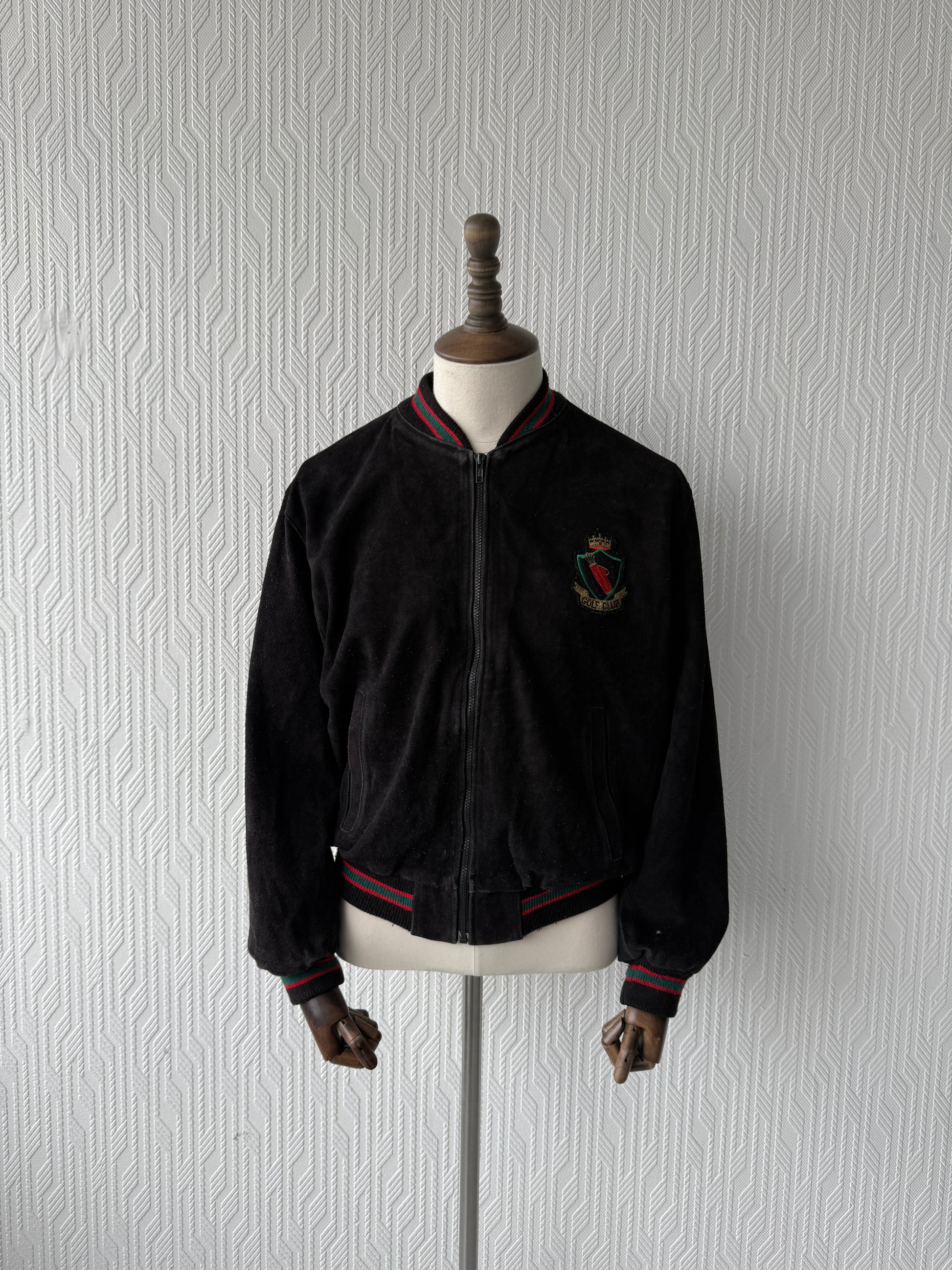 Black 90's Vintage Suede Golf Bomber Jacket - Boxy Large