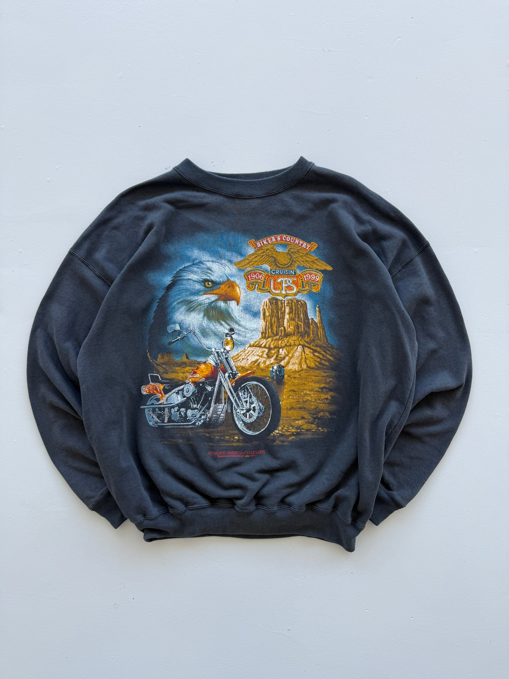 Grey Biker Country 90's Vintage Graphic Sweatshirt Jumper - Large
