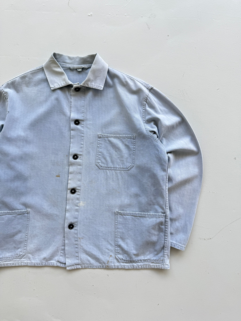 Faded Blue French Herringbone Vintage Workwear Chore Jacket CH367 - Medium