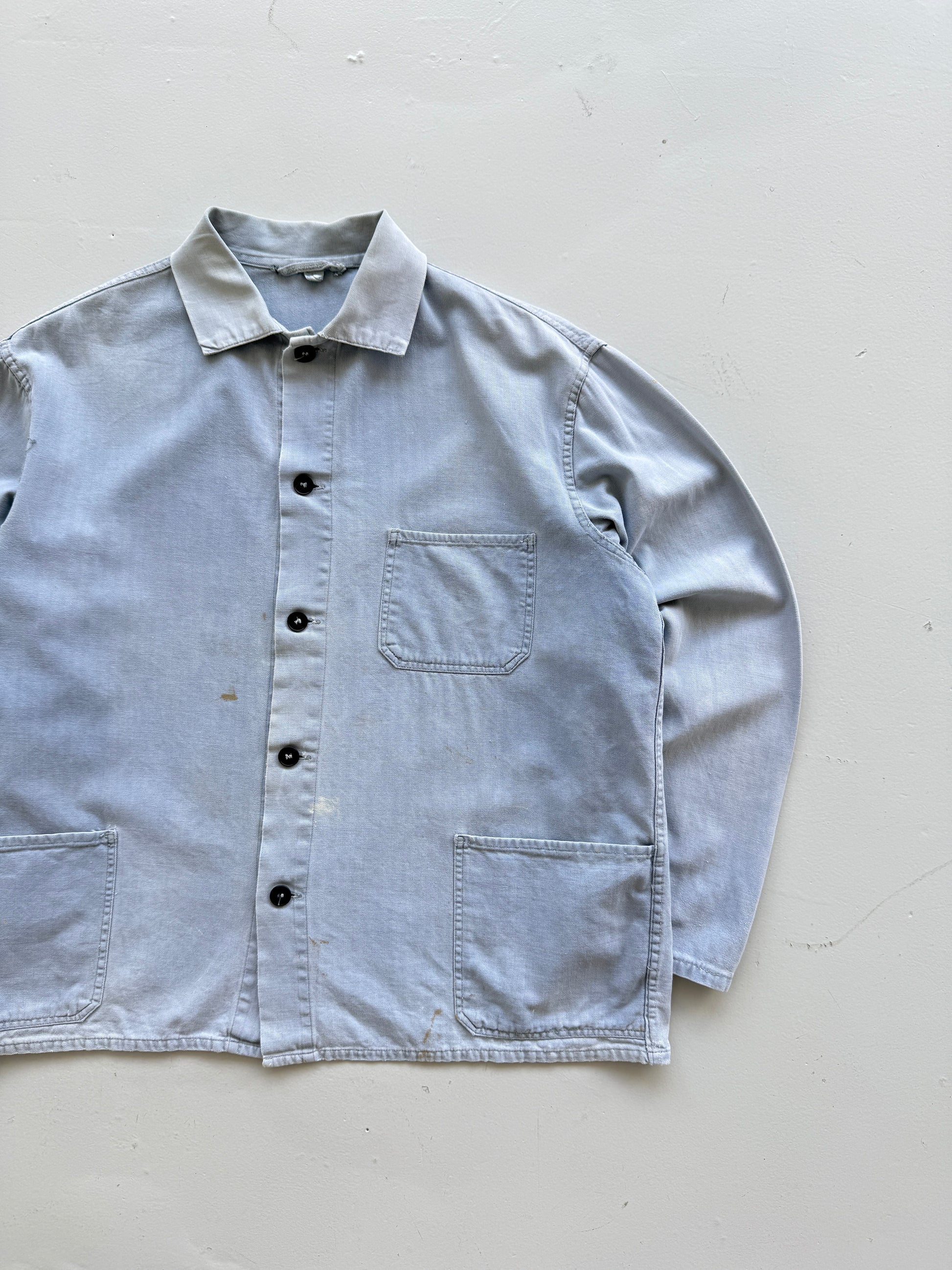 Faded Blue French Herringbone Vintage Workwear Chore Jacket CH367 - Medium