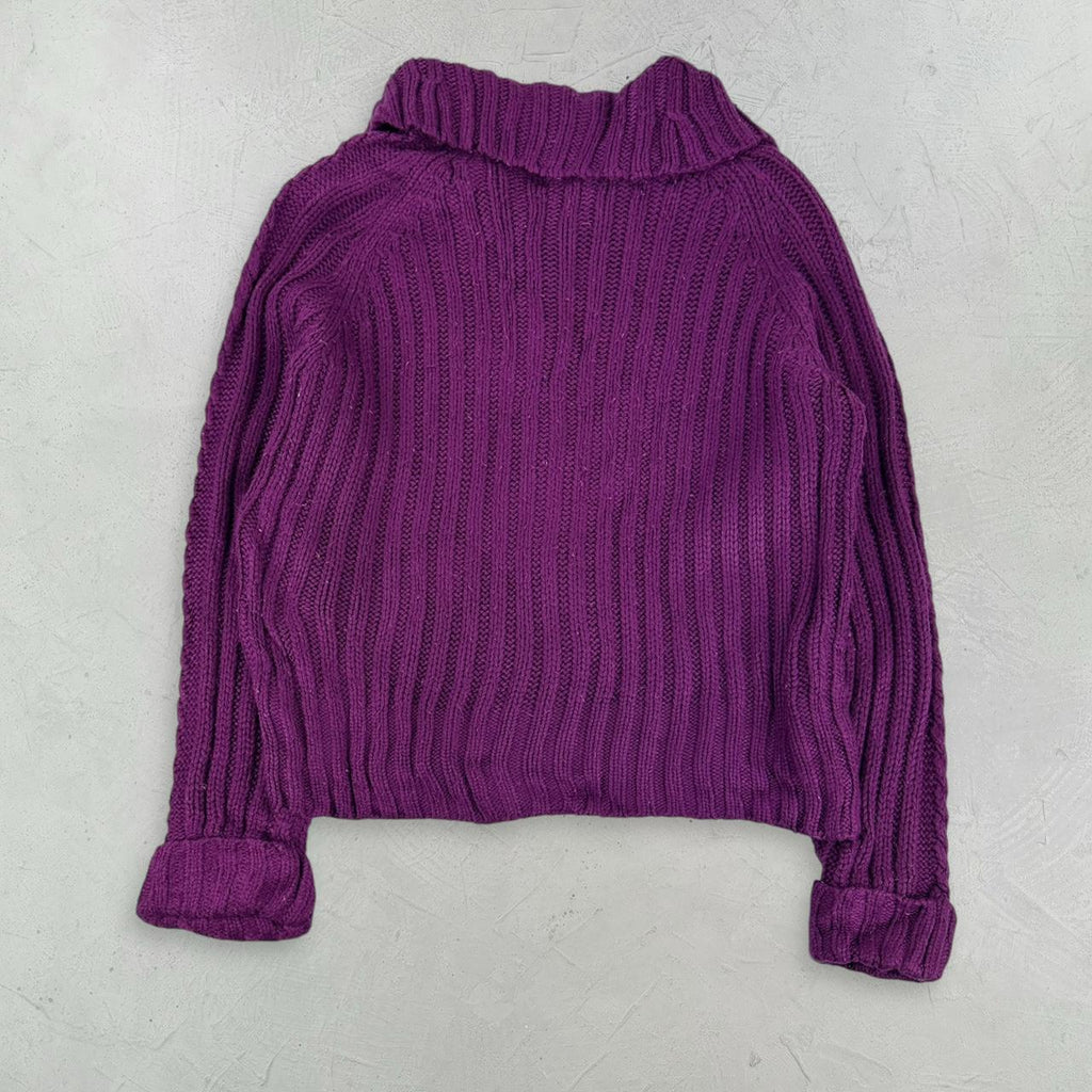 Vintage Knitted Y2K Purple Cardigan - Small Size 10