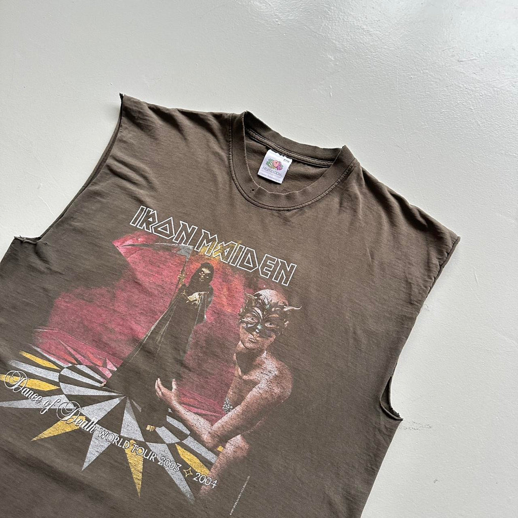 Faded Grey Iron Maiden 2004 Vintage Graphic Hand-cut Band Tshirt Vest - Large