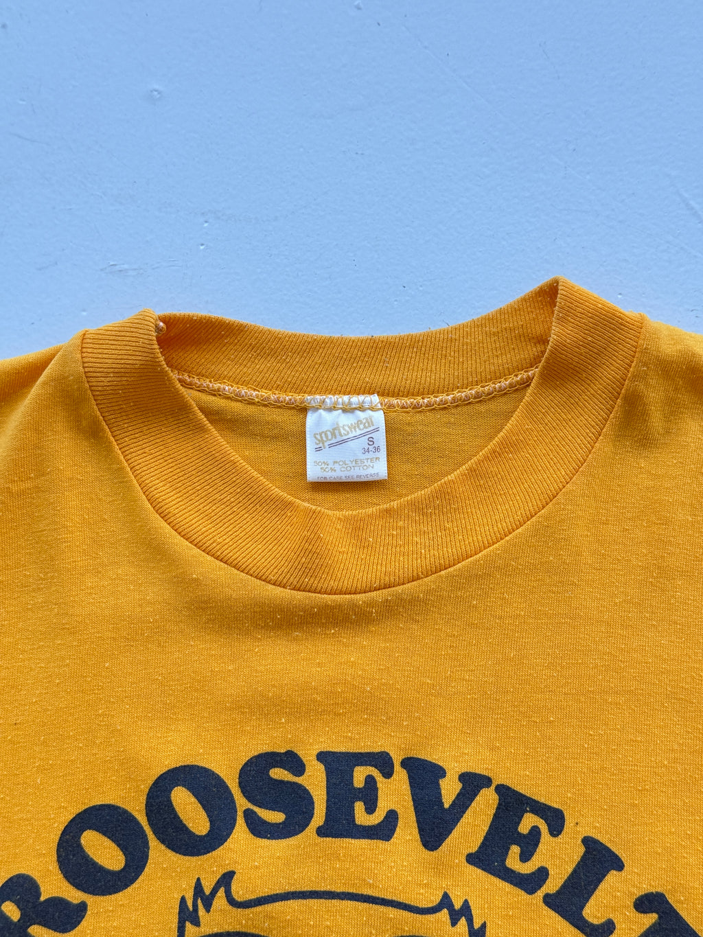 Gold Roosevelt School Owl 80's Vintage Single Stitch Graphic T-Shirt - Small
