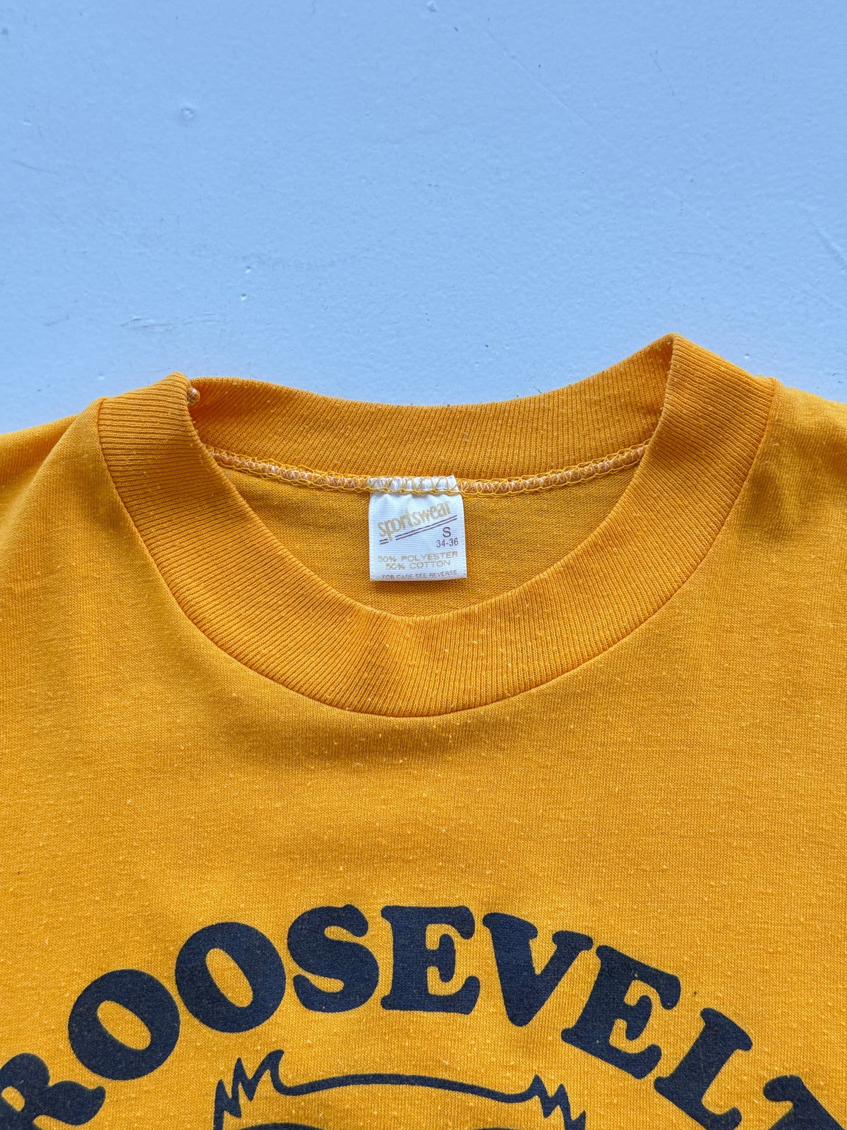 Gold Roosevelt School Owl 80's Vintage Single Stitch Graphic T-Shirt - Small
