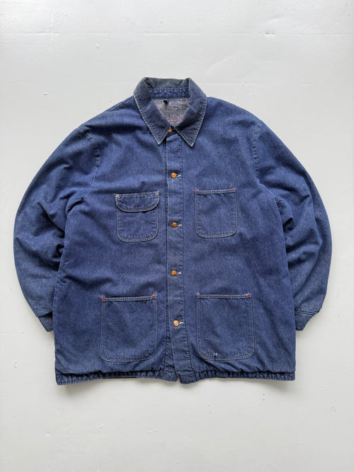 Blue Flannel Lined Denim 70's Vintage Chore Jacket - 2XL
