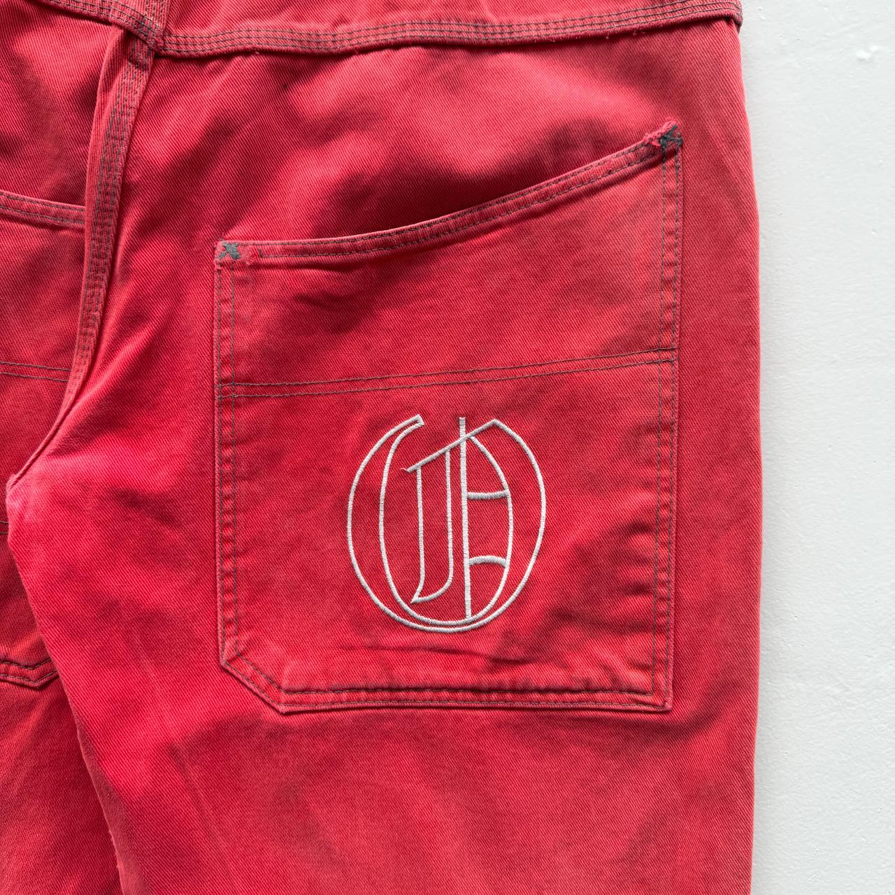 Red Overzeas Denim Y2K Hip-Hop Cargo Shorts - 32"