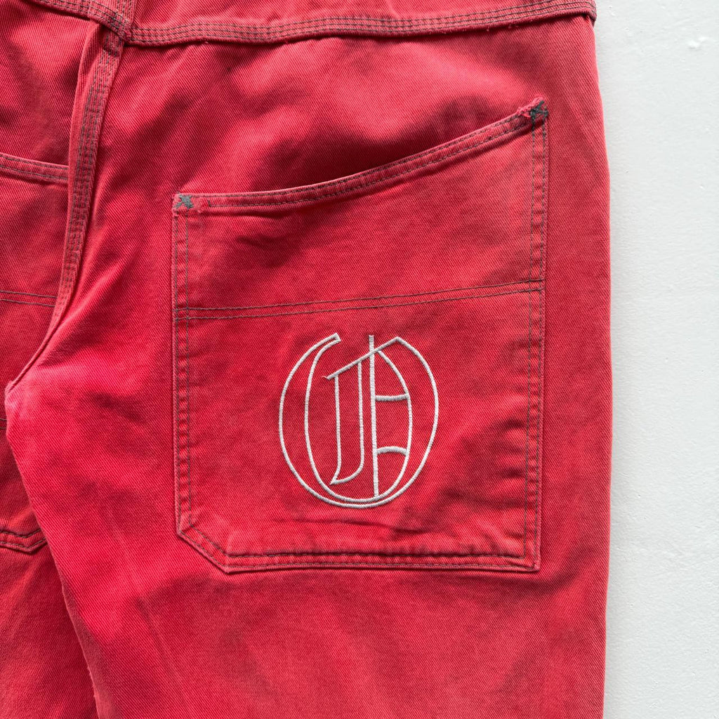 Red Overzeas Denim Y2K Hip-Hop Cargo Shorts - 32"