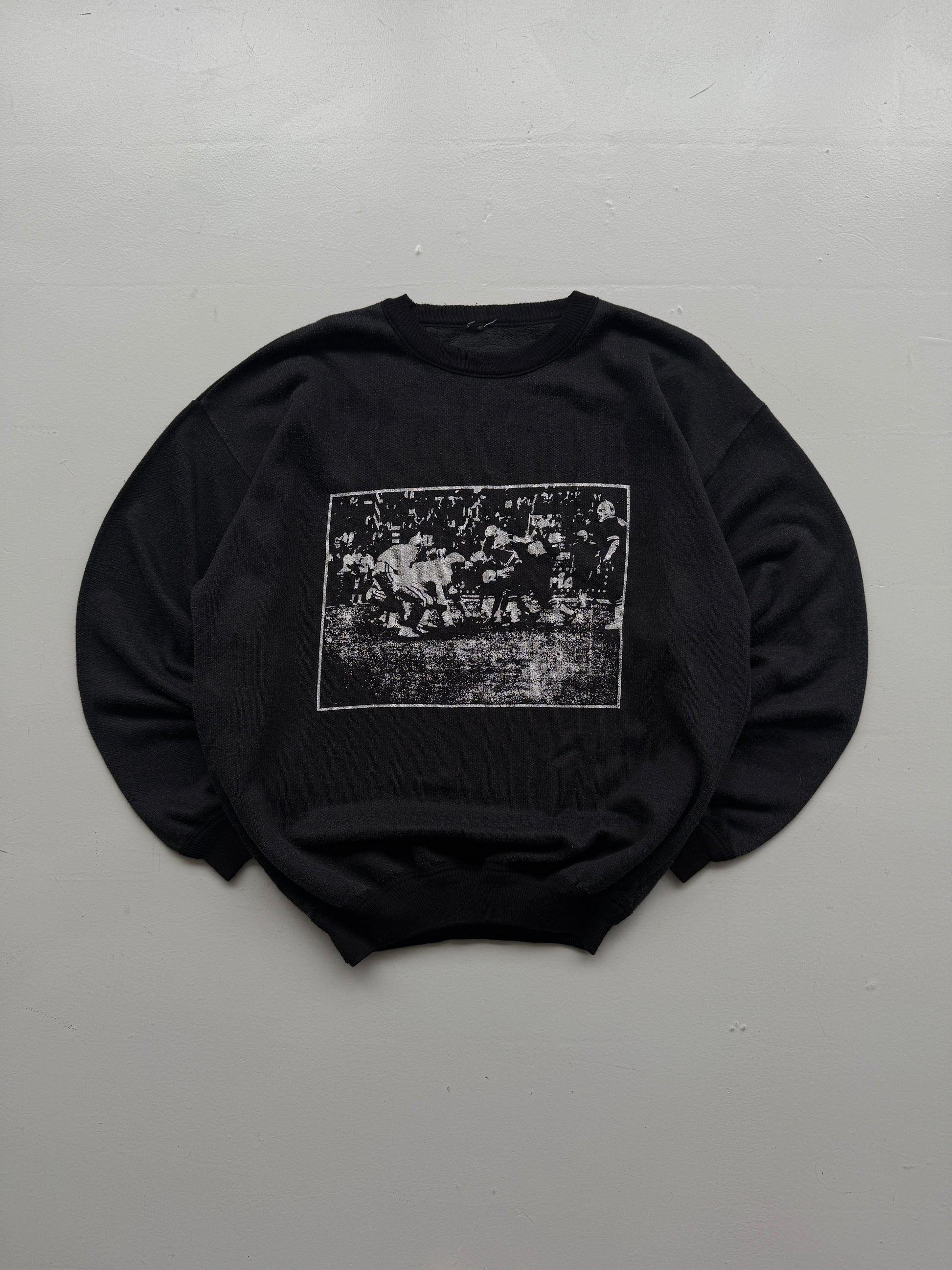 Black American Football 80's Vintage Graphic Sweatshirt Jumper - Large
