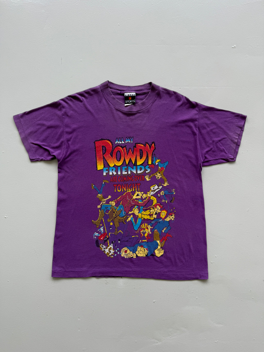 Purple Rowdy Friends 90's Vintage Single Stitch Slogan Graphic T-Shirt - Large