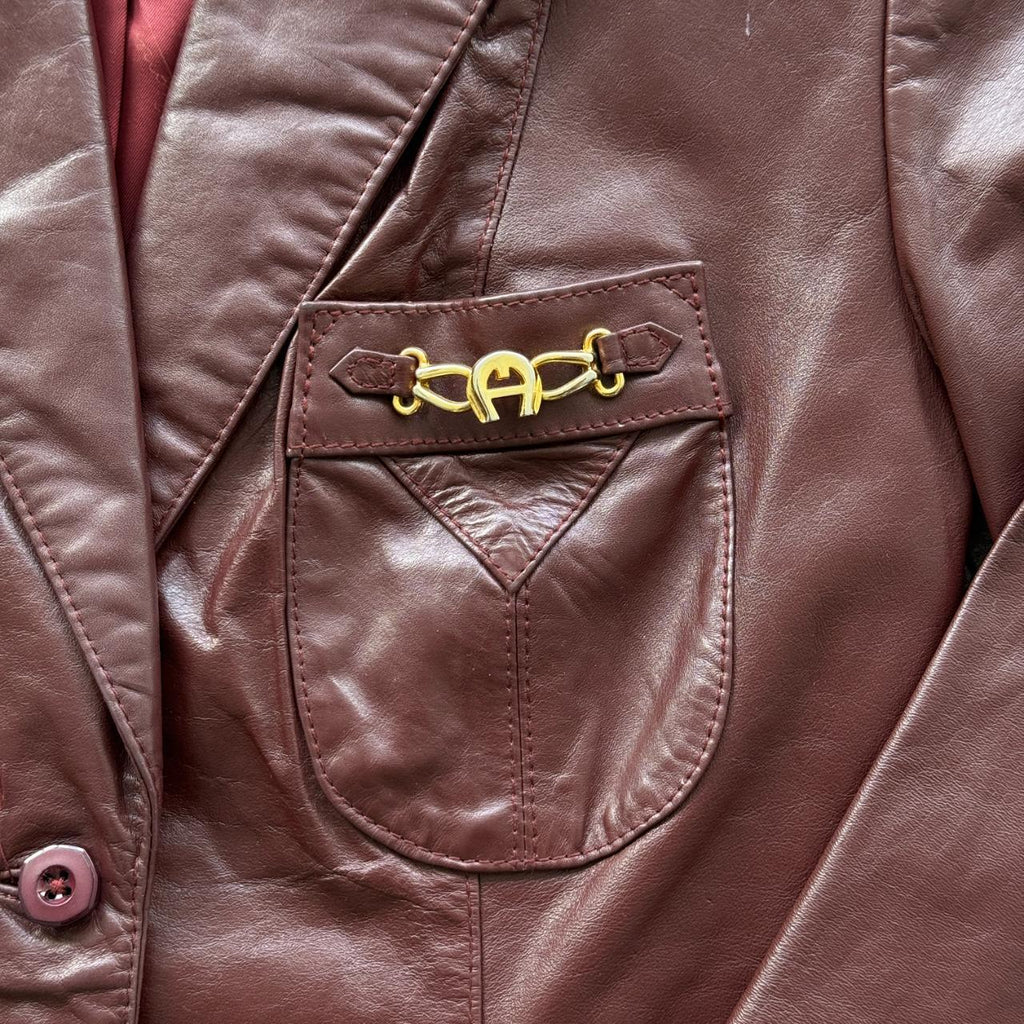 Burgundy Leather Blazer Vintage 90s Jacket - Womens Size 10