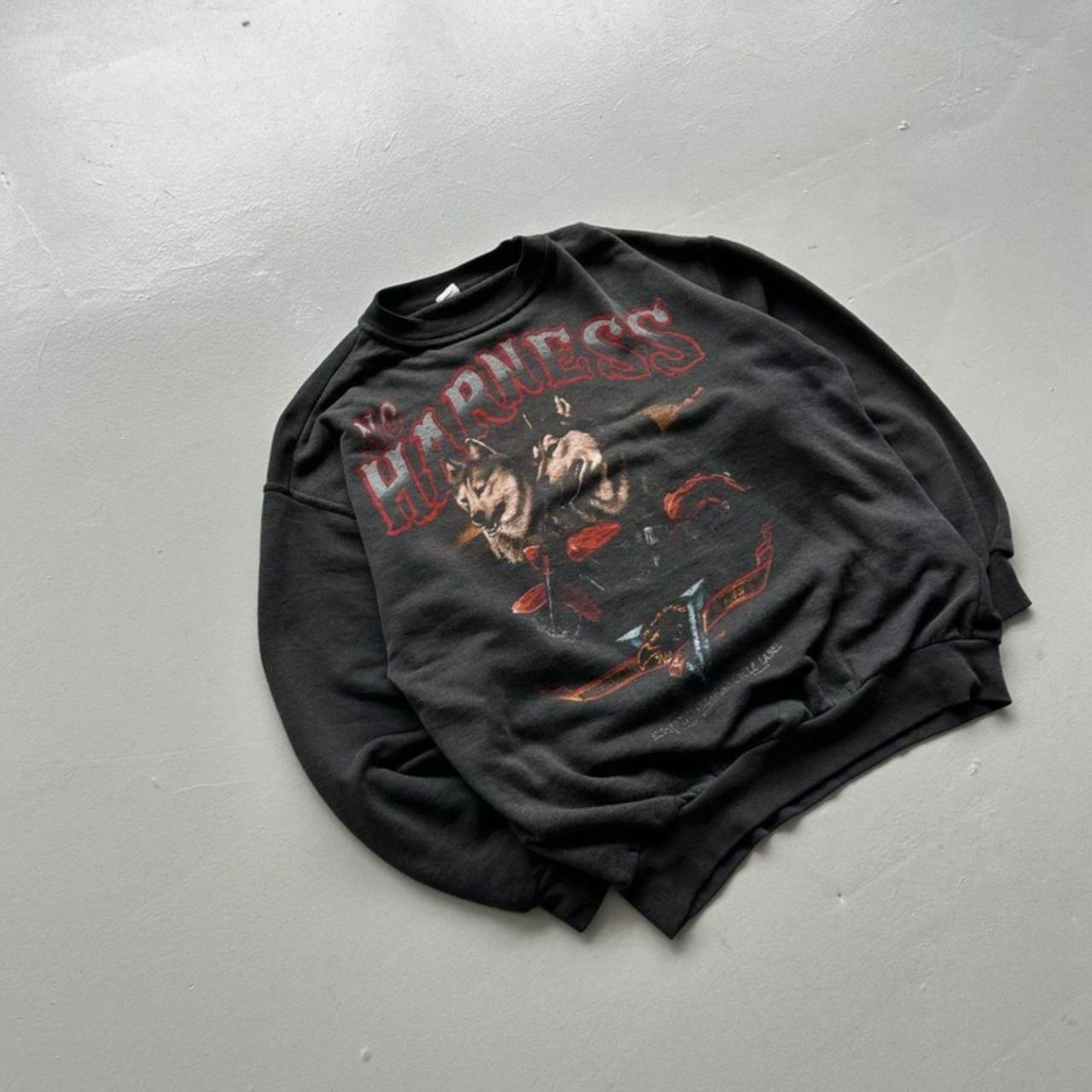 Black Biker No Harness Wolves Vintage Graphic Sweatshirt - Medium