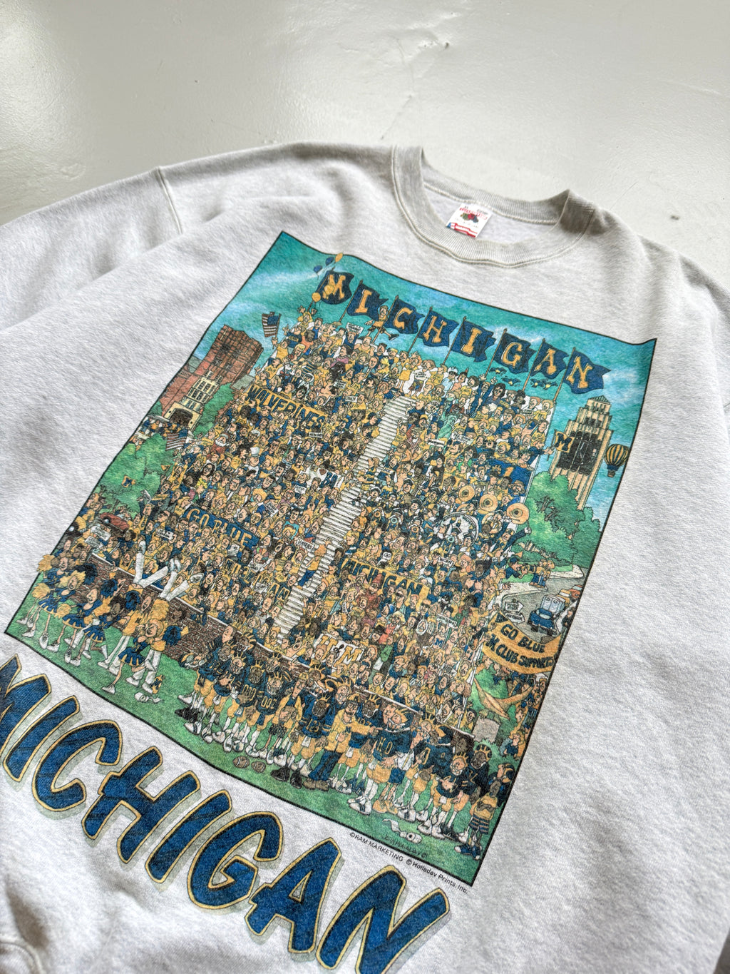 Grey Michigan Football 90's Vintage Collage Graphic Sweatshirt - XL
