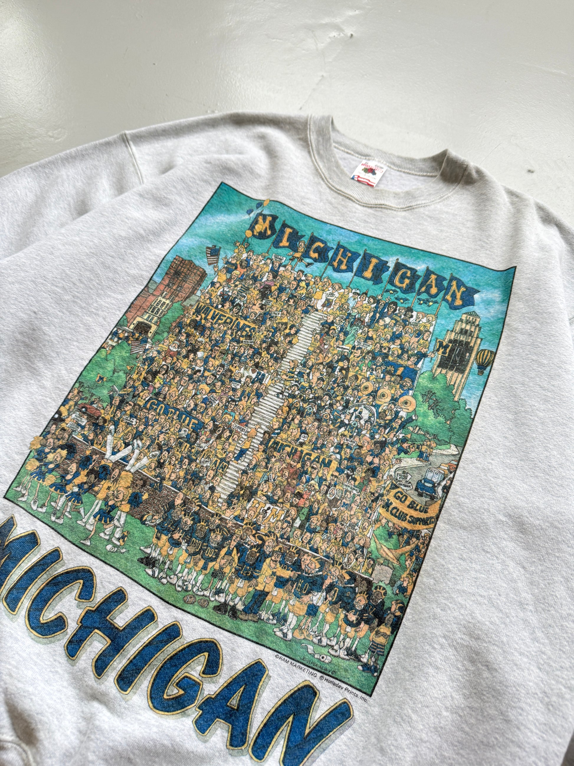Grey Michigan Football 90's Vintage Collage Graphic Sweatshirt - XL