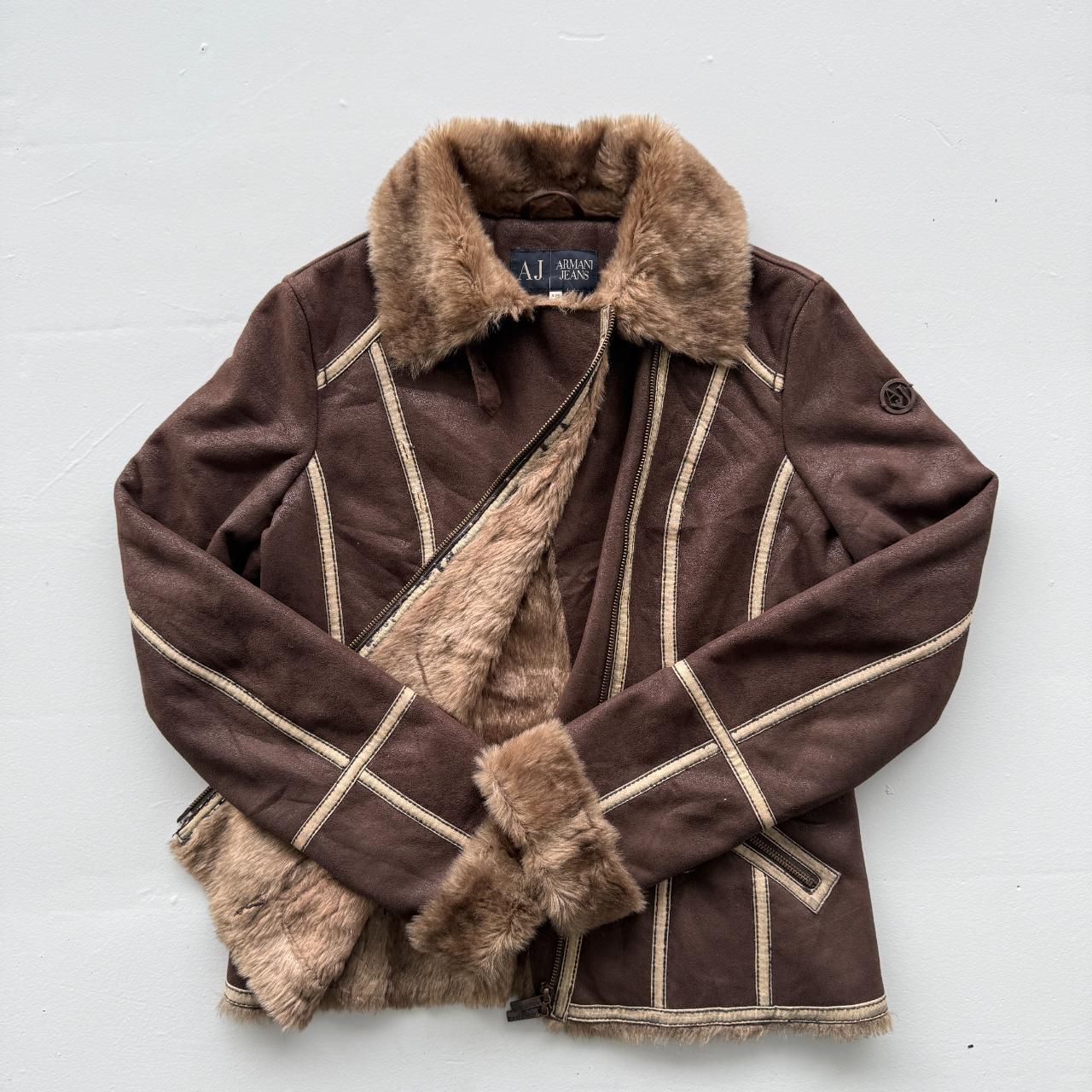 Brown Armani Jeans Vintage Y2K Faux Fur Jacket - Womens Medium Size 10