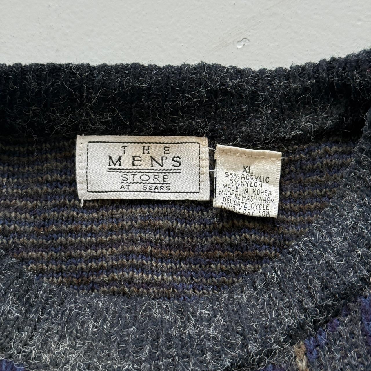 Navy Blue Patterned 90's Vintage Woollen Knit Jumper - XL