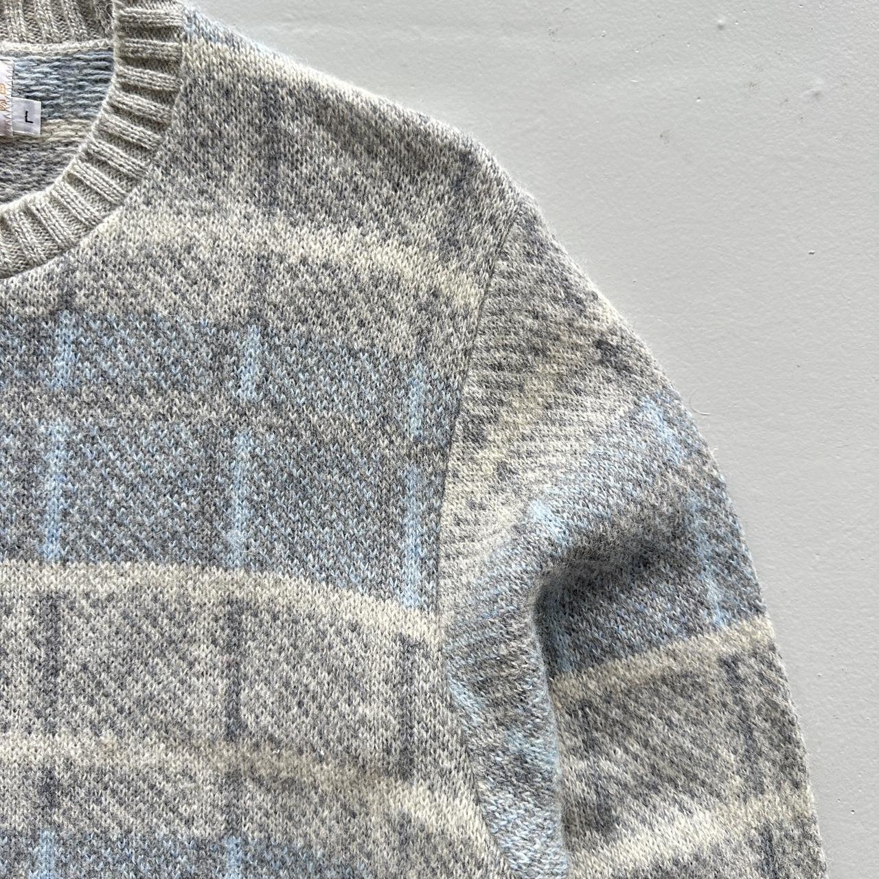Grey / Blue 90's Vintage Woollen Jumper - Medium