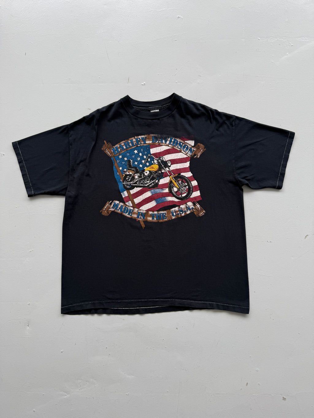 Black Harley Davidson 90's Vintage Graphic Over Dyed Biker T-Shirt - XL