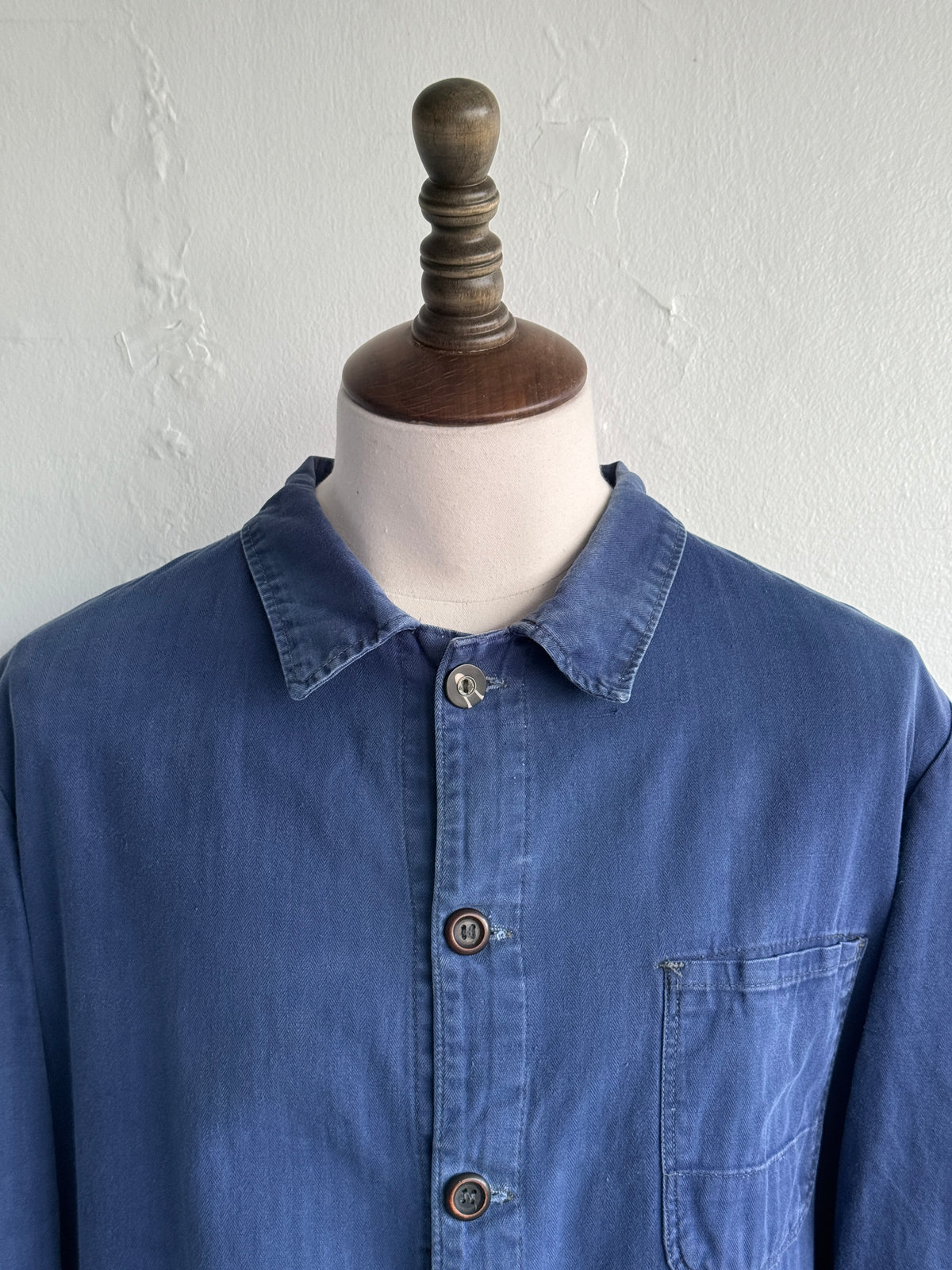 Blue Herringbone Cotton Vintage Workwear Chore Jacket CH499 - Large