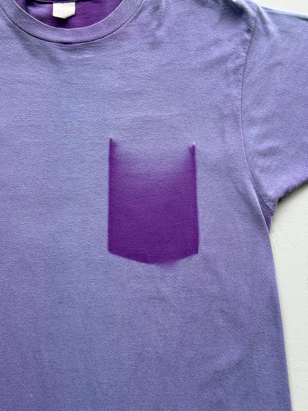 Purple Ghost Pocket Sun Faded Vintage Single Stitch Pocket T-Shirt - Large