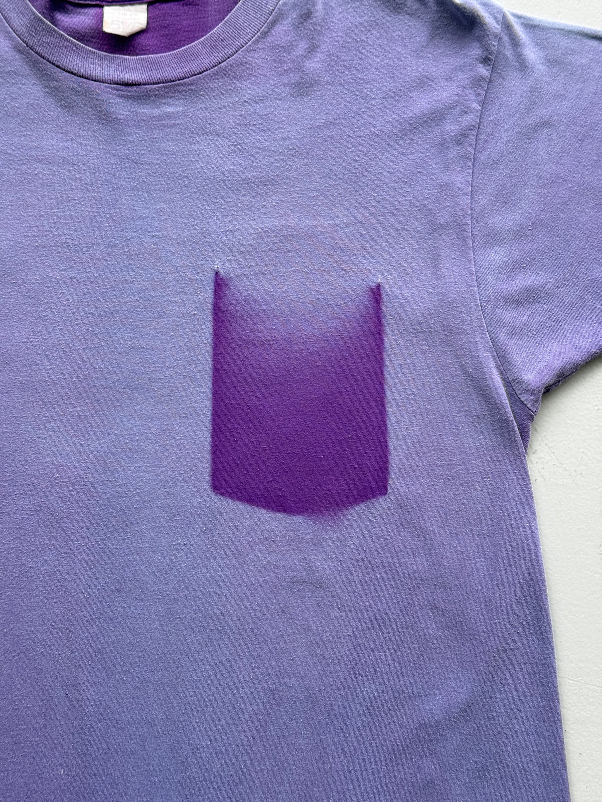 Purple Ghost Pocket Sun Faded Vintage Single Stitch Pocket T-Shirt - Large