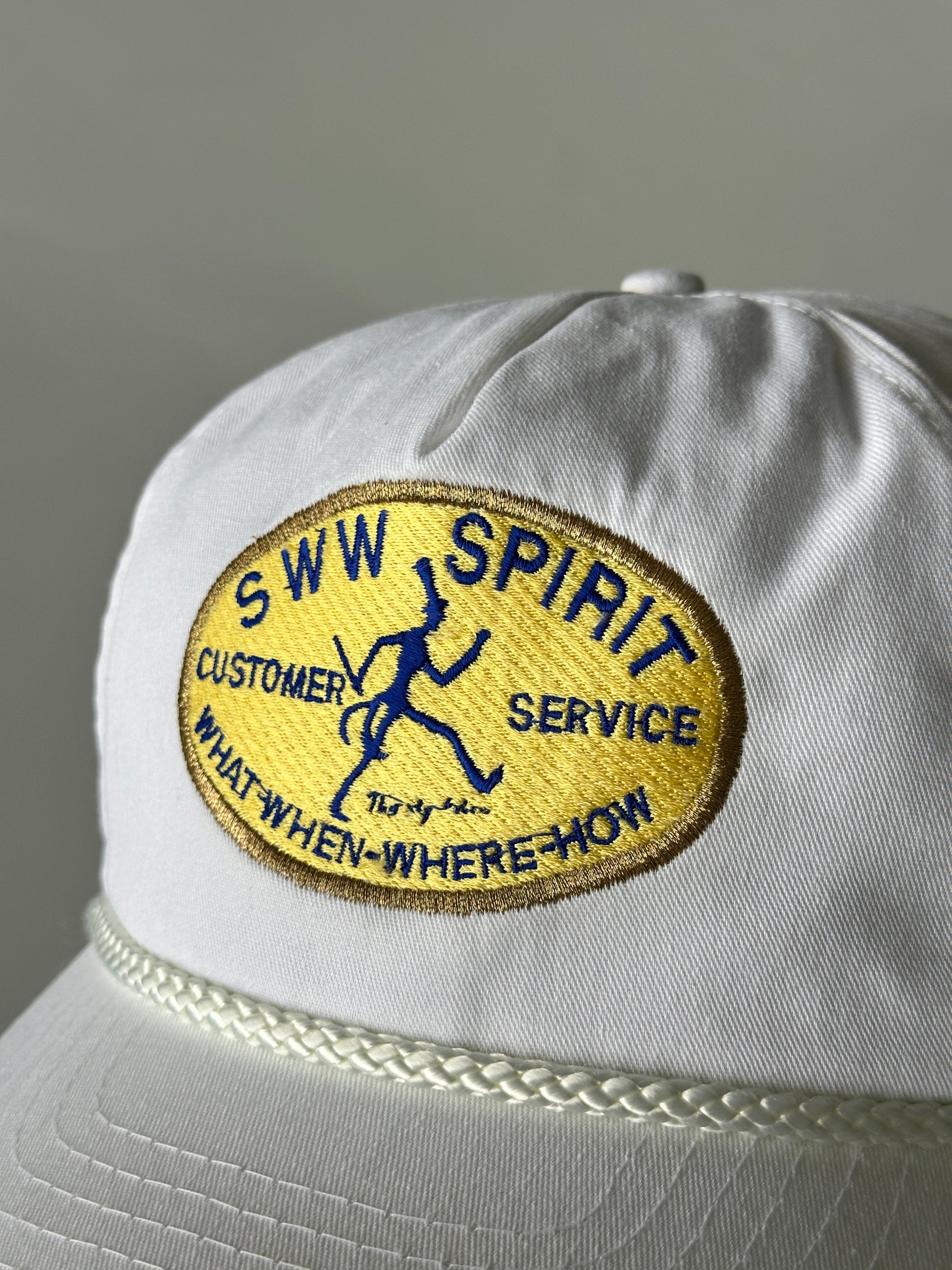 White SWW Spirit Customer Service 90's Vintage SnapBack Trucker Cap